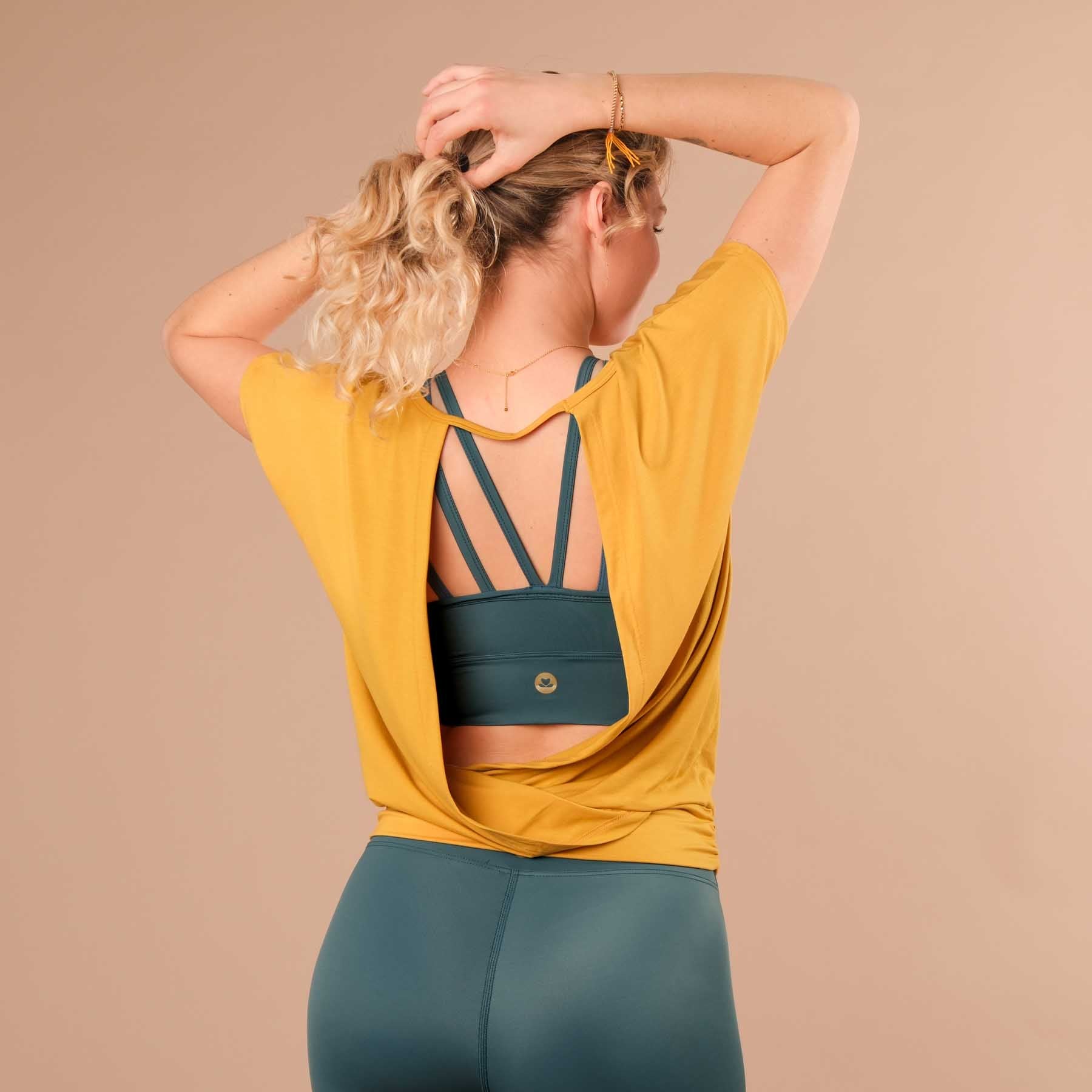 Yoga Shirt rückenfrei hinten offen curry