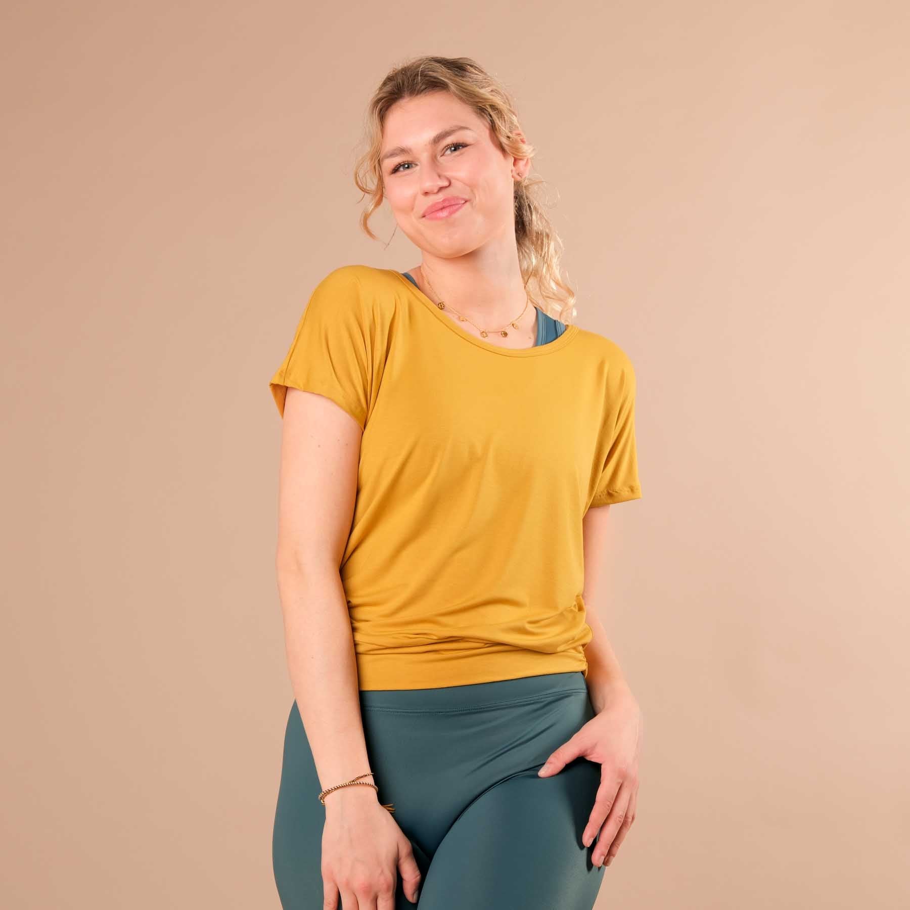 Yoga Shirt rückenfrei hinten offen curry