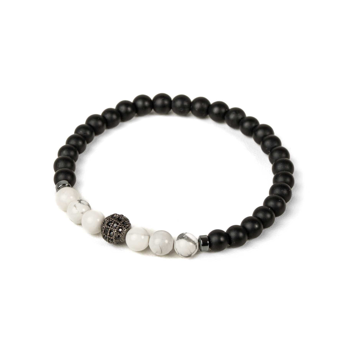 Edelstein Armband Achat, Hämatit & Howlith mit Glitzerkugel unisex