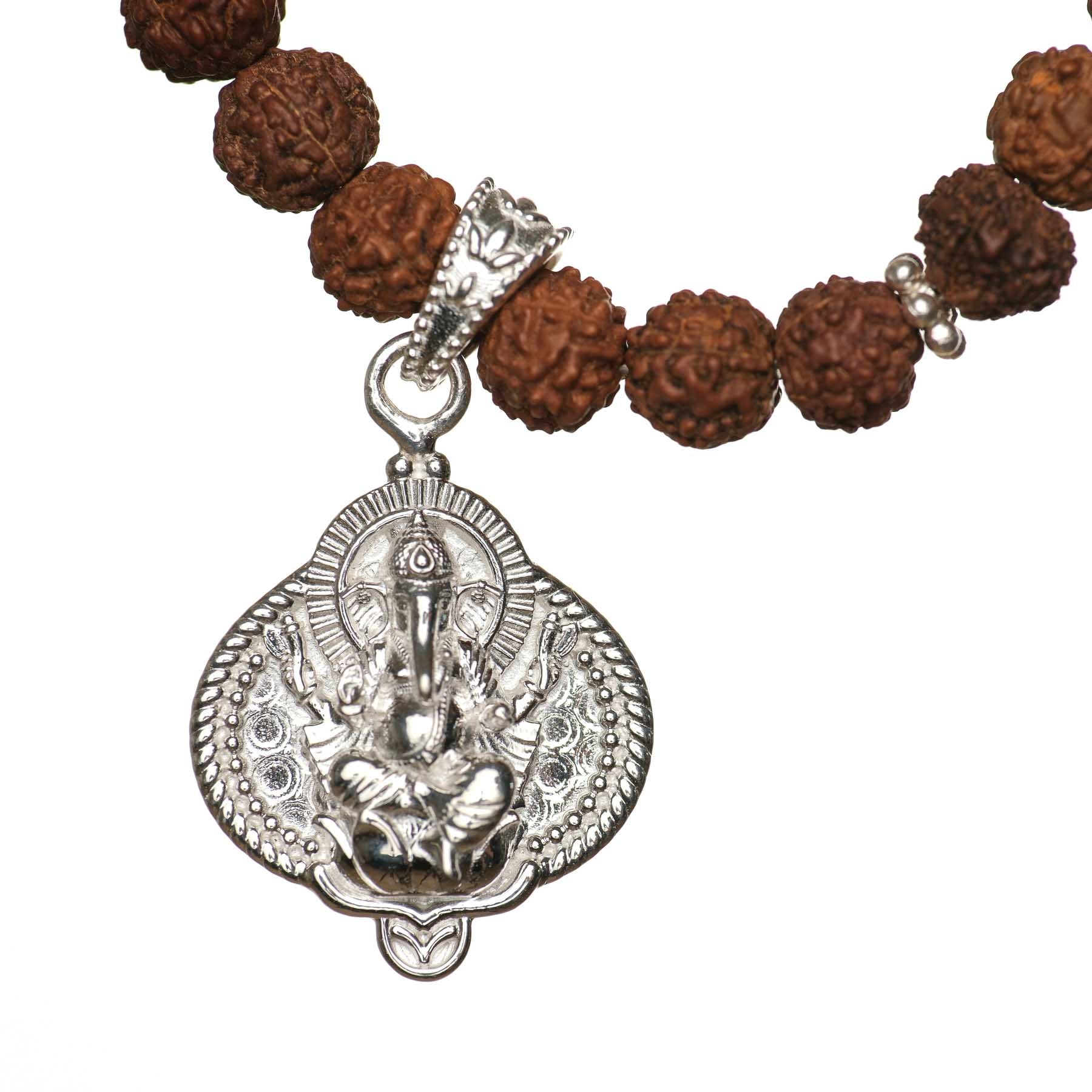 Armband Ganesh mit Rudraksha Perlen silber