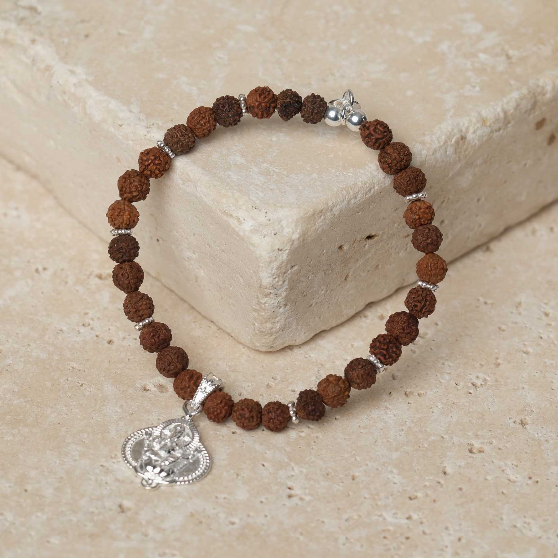 Armband Ganesh mit Rudraksha Perlen silber