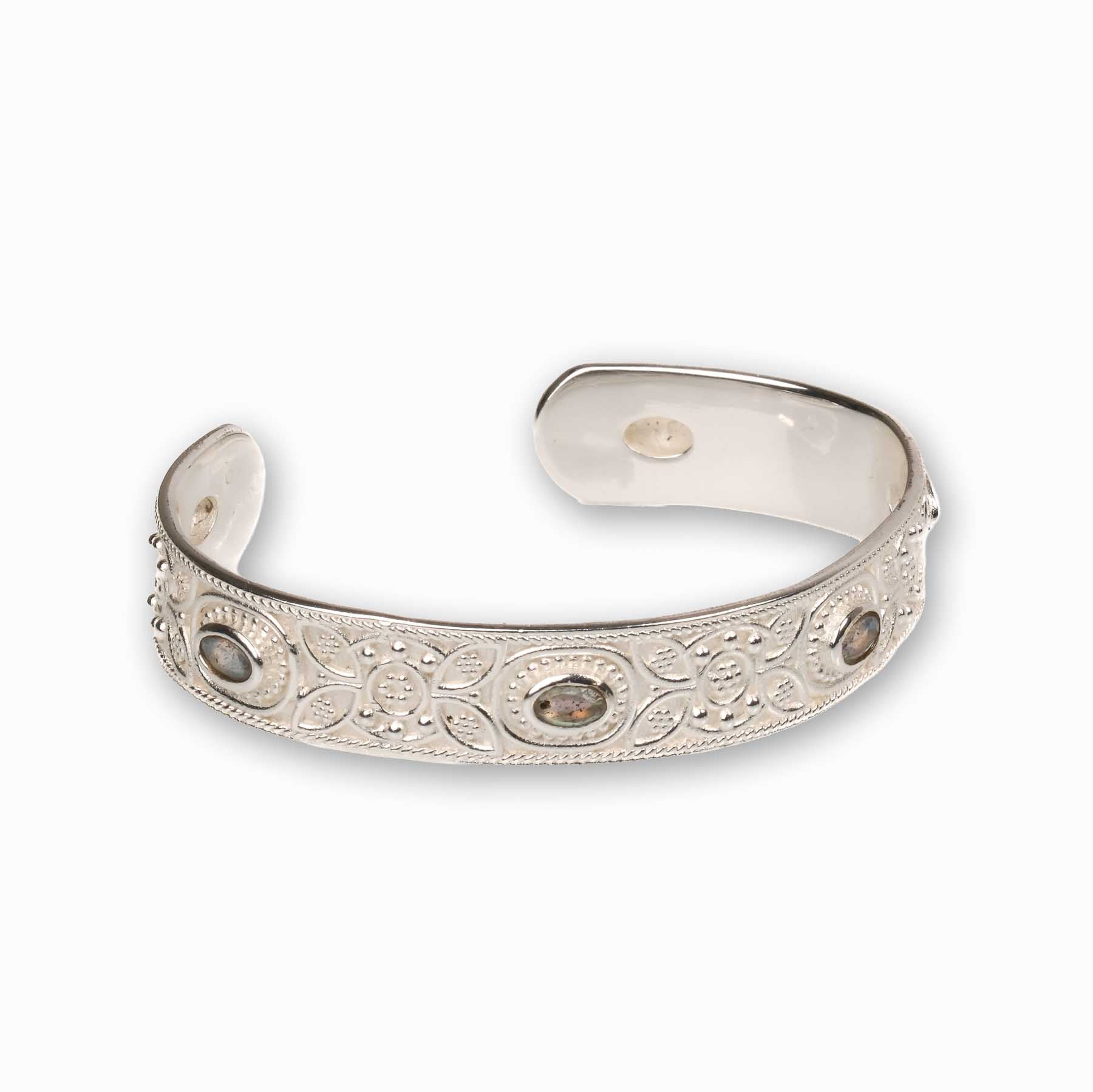 Bracelet rigide Labradorite Mandala argent