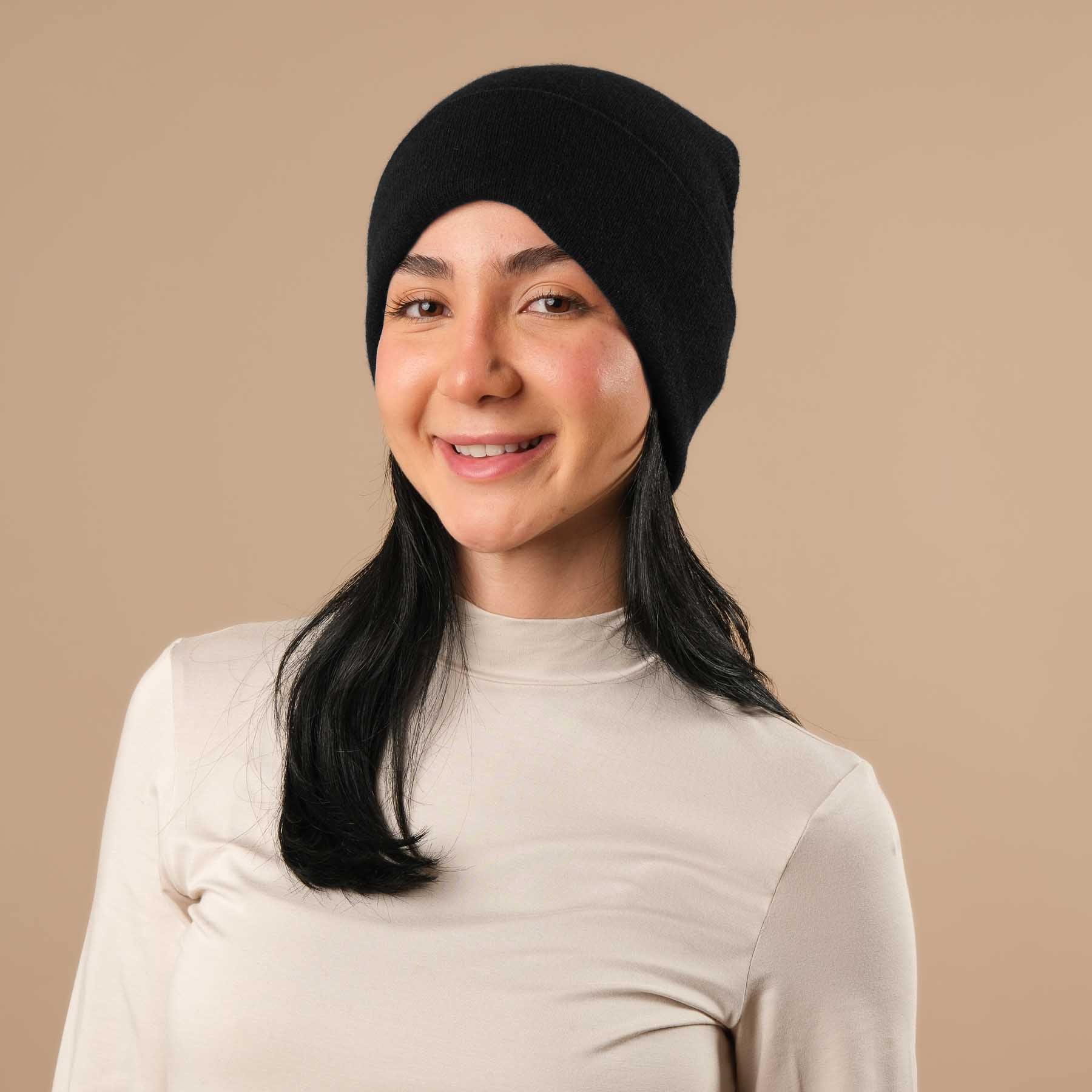 Kaschmir Mütze (Beanie) mit Merino Wolle schwarz