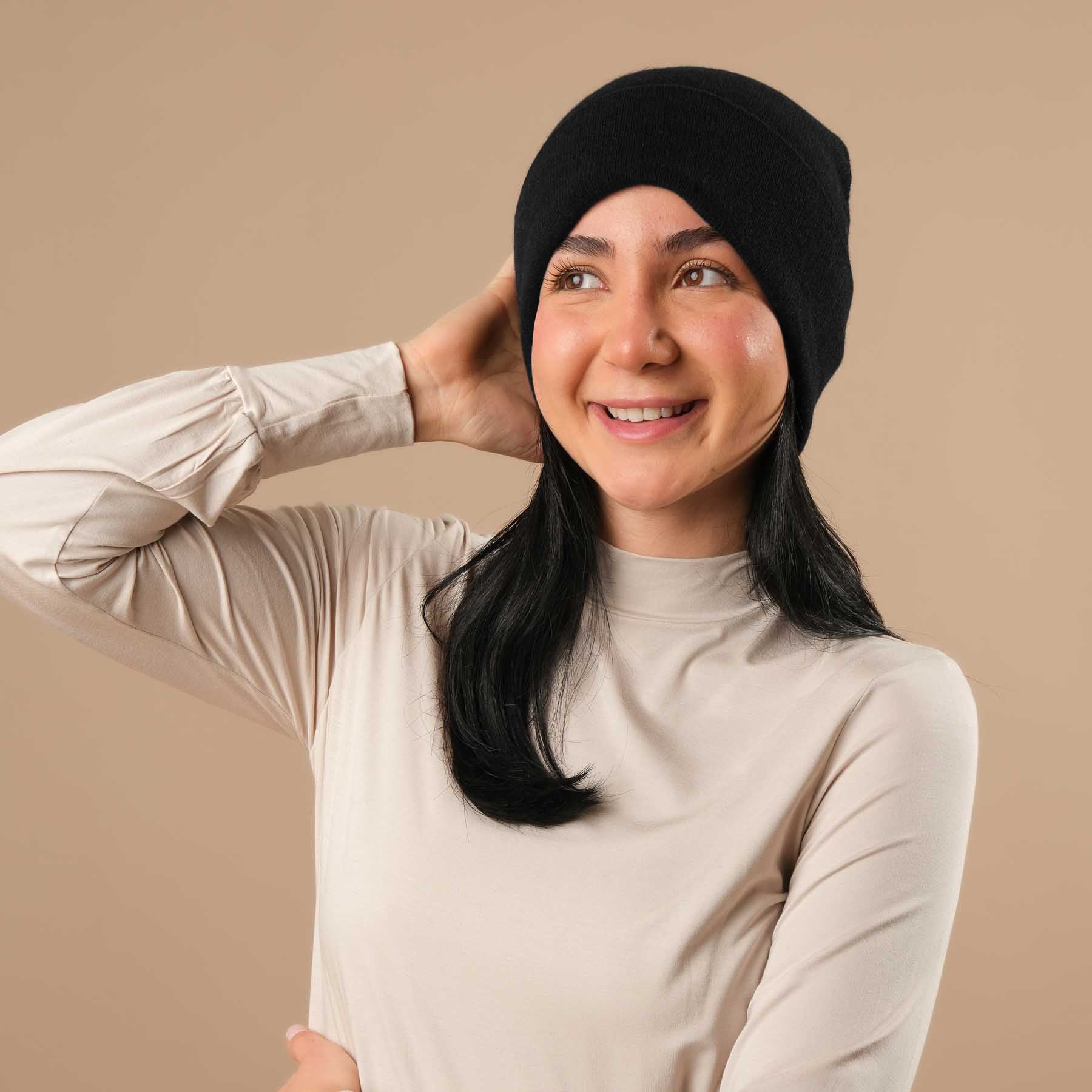 Kaschmir Mütze (Beanie) mit Merino Wolle schwarz