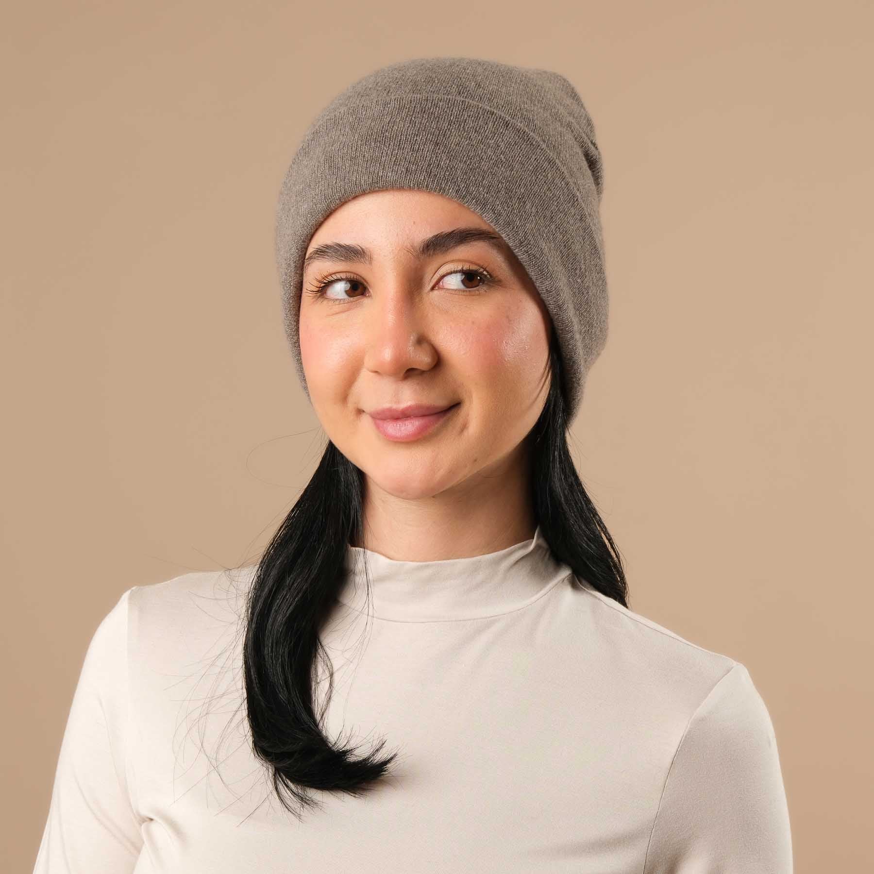 Kaschmir Mütze (Beanie) mit Merino Wolle taupe