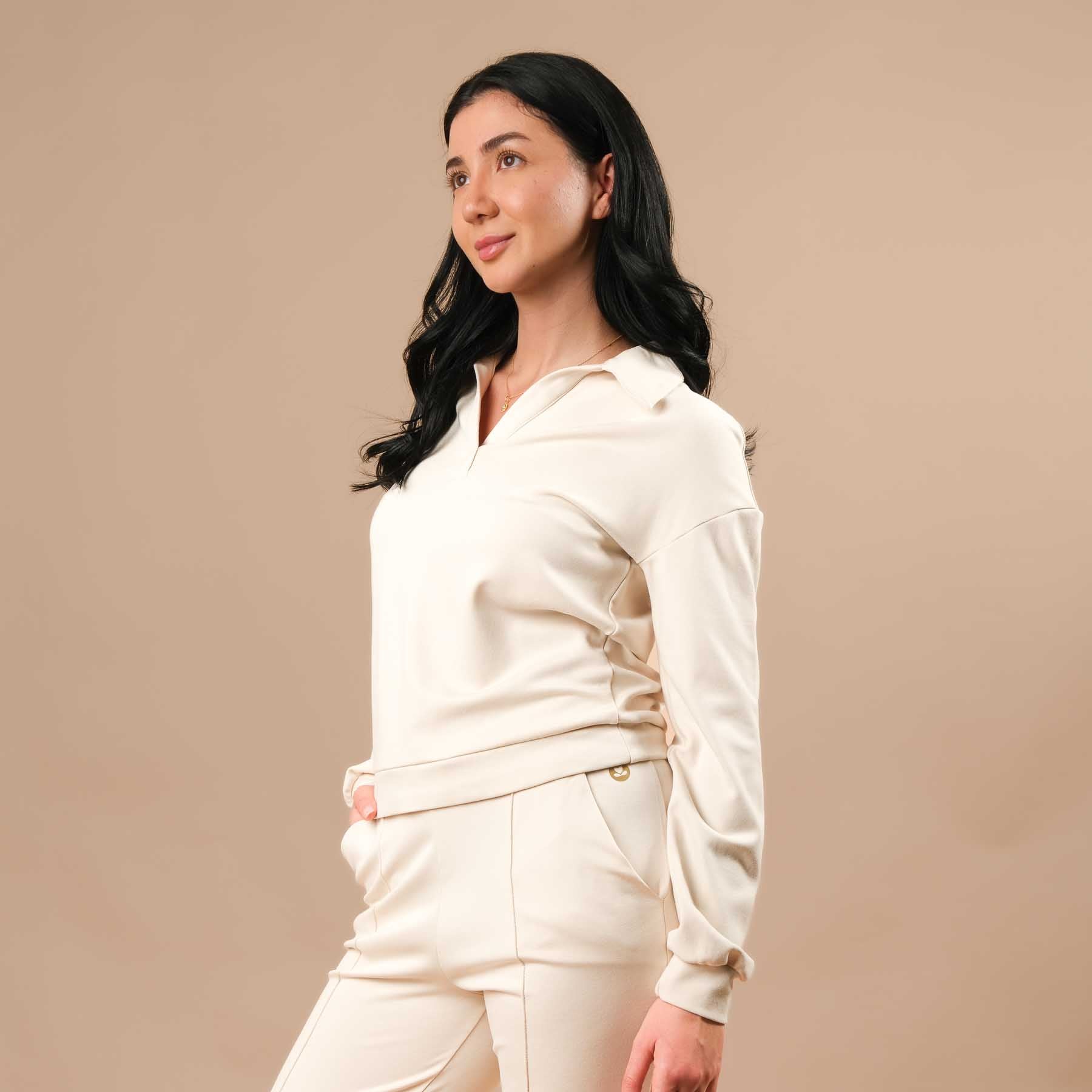 Eleganter Business Sweater Damen – ideal fürs Büro, Homeoffice und Reisen ecru