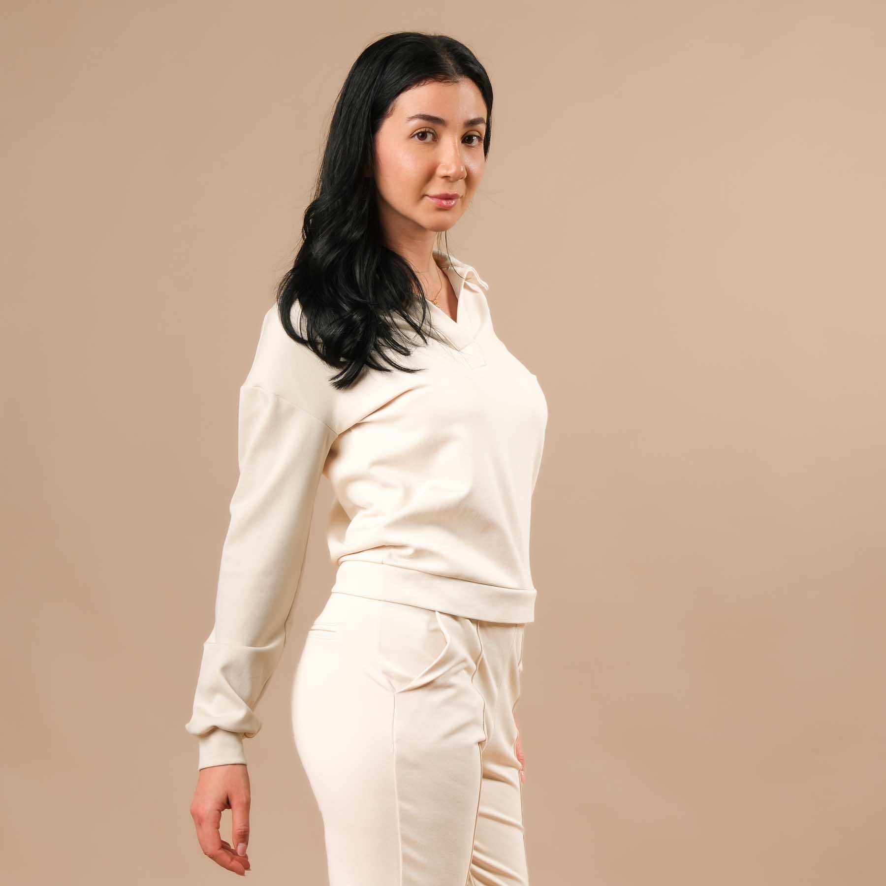 Eleganter Business Sweater Damen – ideal fürs Büro, Homeoffice und Reisen ecru