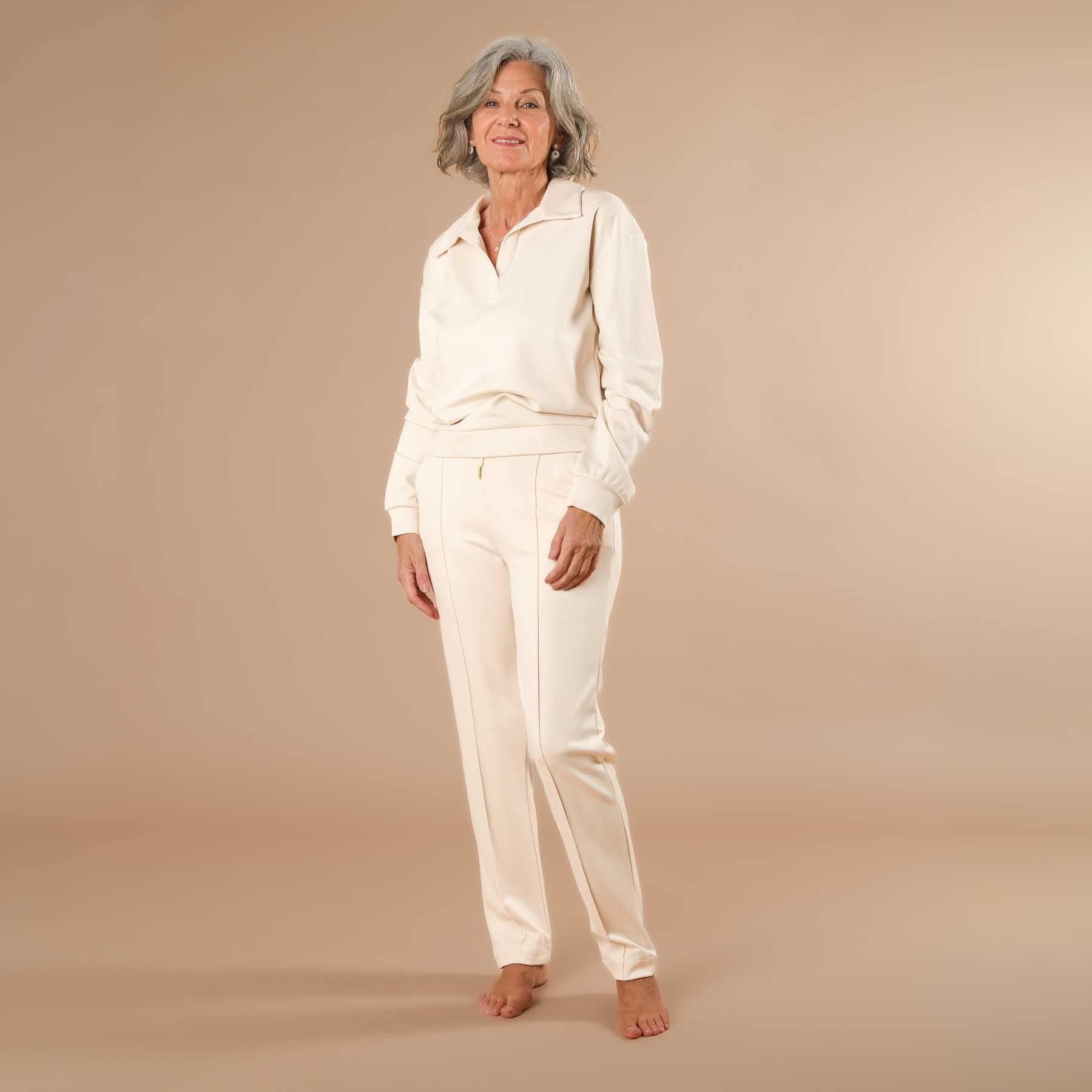 Business Jogger Hose Damen – elastische Businesshose mit Biese ecru