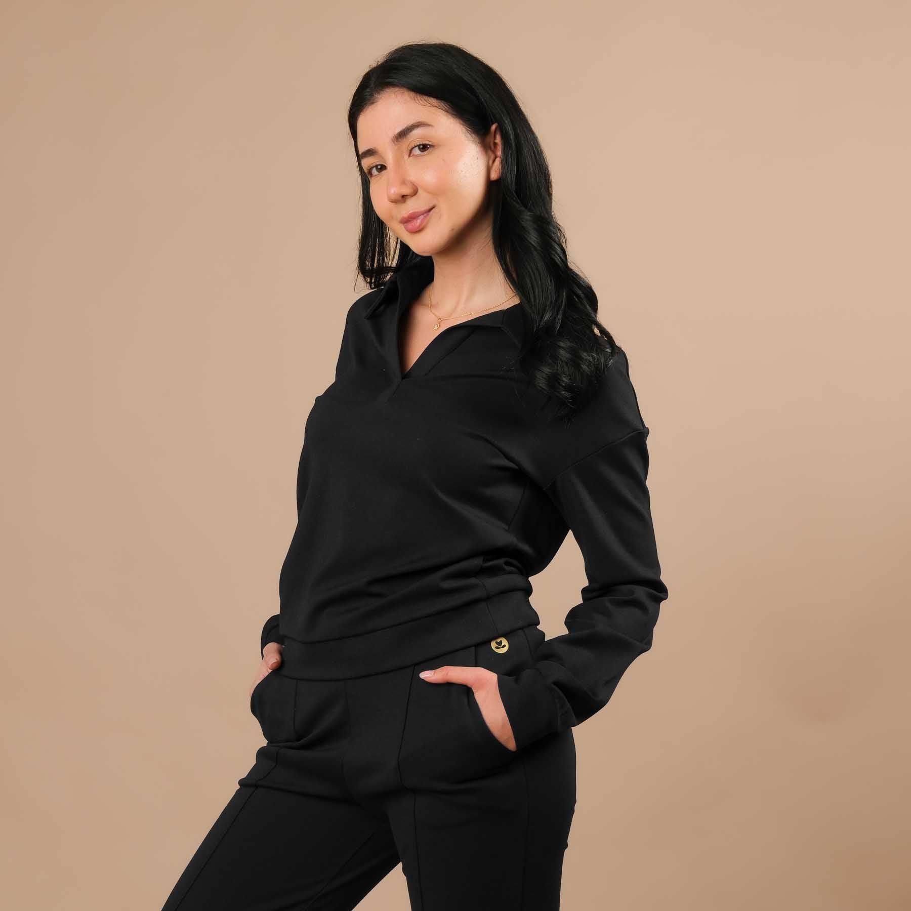 Eleganter Business Sweater Damen – ideal fürs Büro, Homeoffice und Reisen schwarz