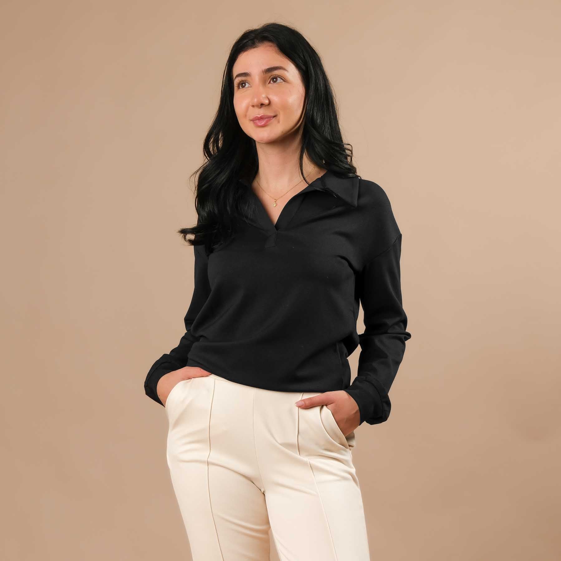 leganter Business Sweater Damen – ideal fürs Büro, Homeoffice und Reisen schwarz
