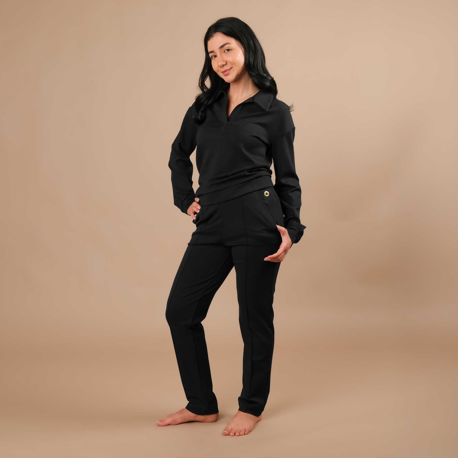 Eleganter Business Sweater Damen – ideal fürs Büro, Homeoffice und Reisen schwarz