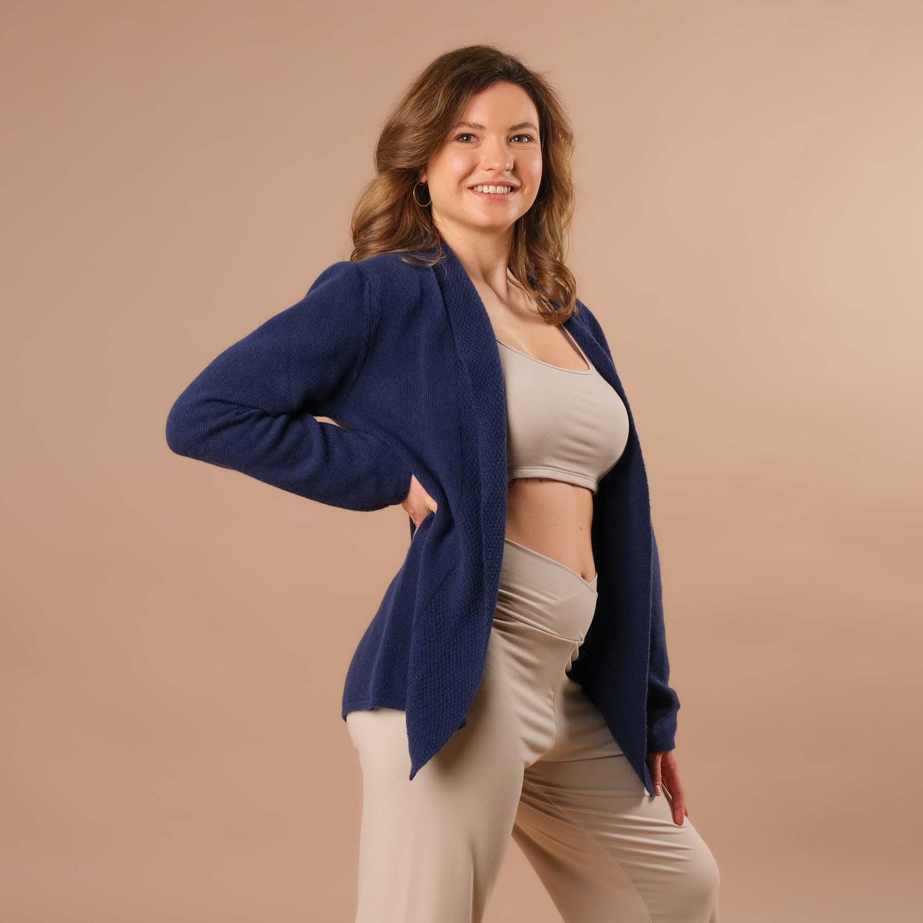 Merino Kaschmir Cardigan, Yoga Cardigan, nachhaltig, elegant blau