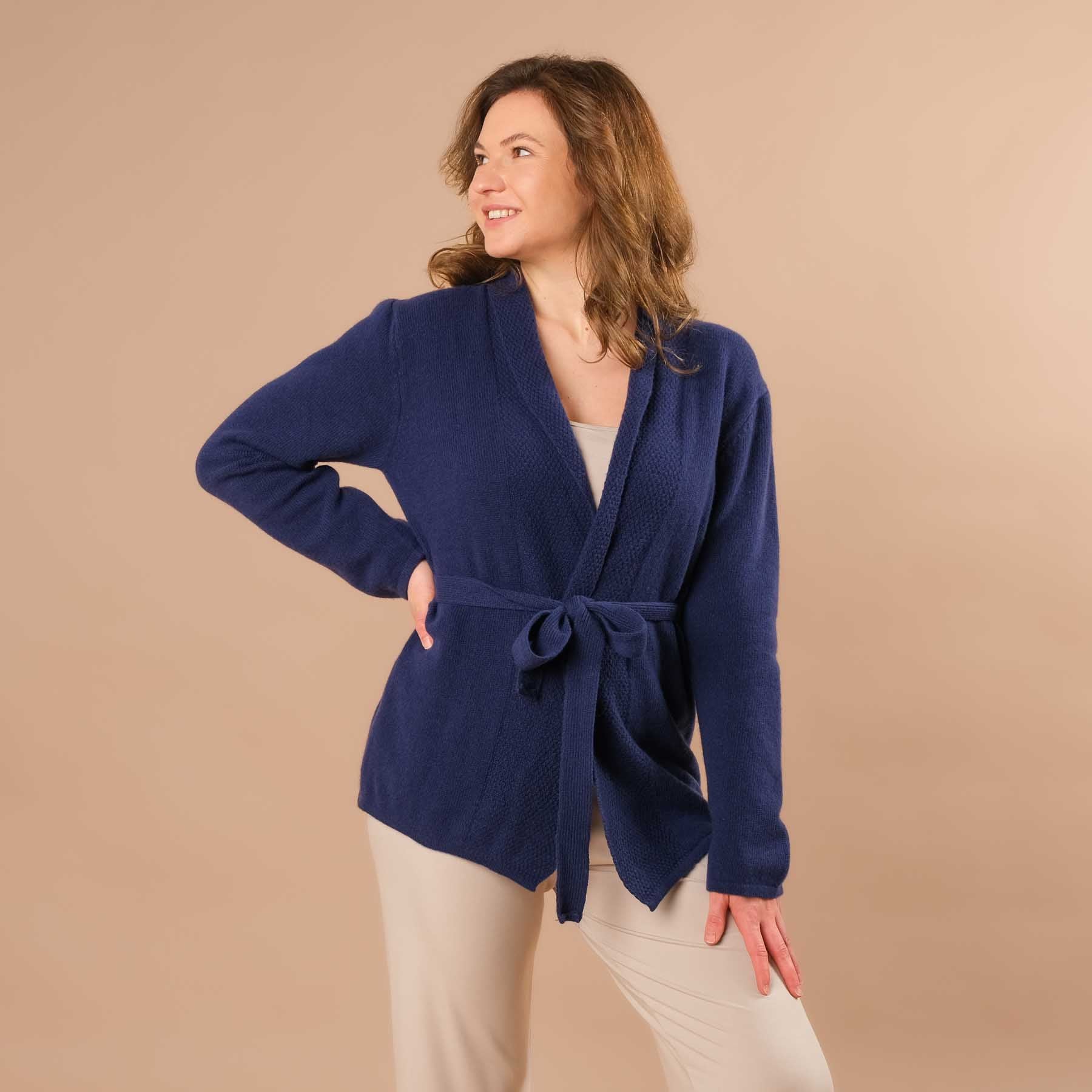 Merino Kaschmir Cardigan, Yoga Cardigan, nachhaltig, elegant blau