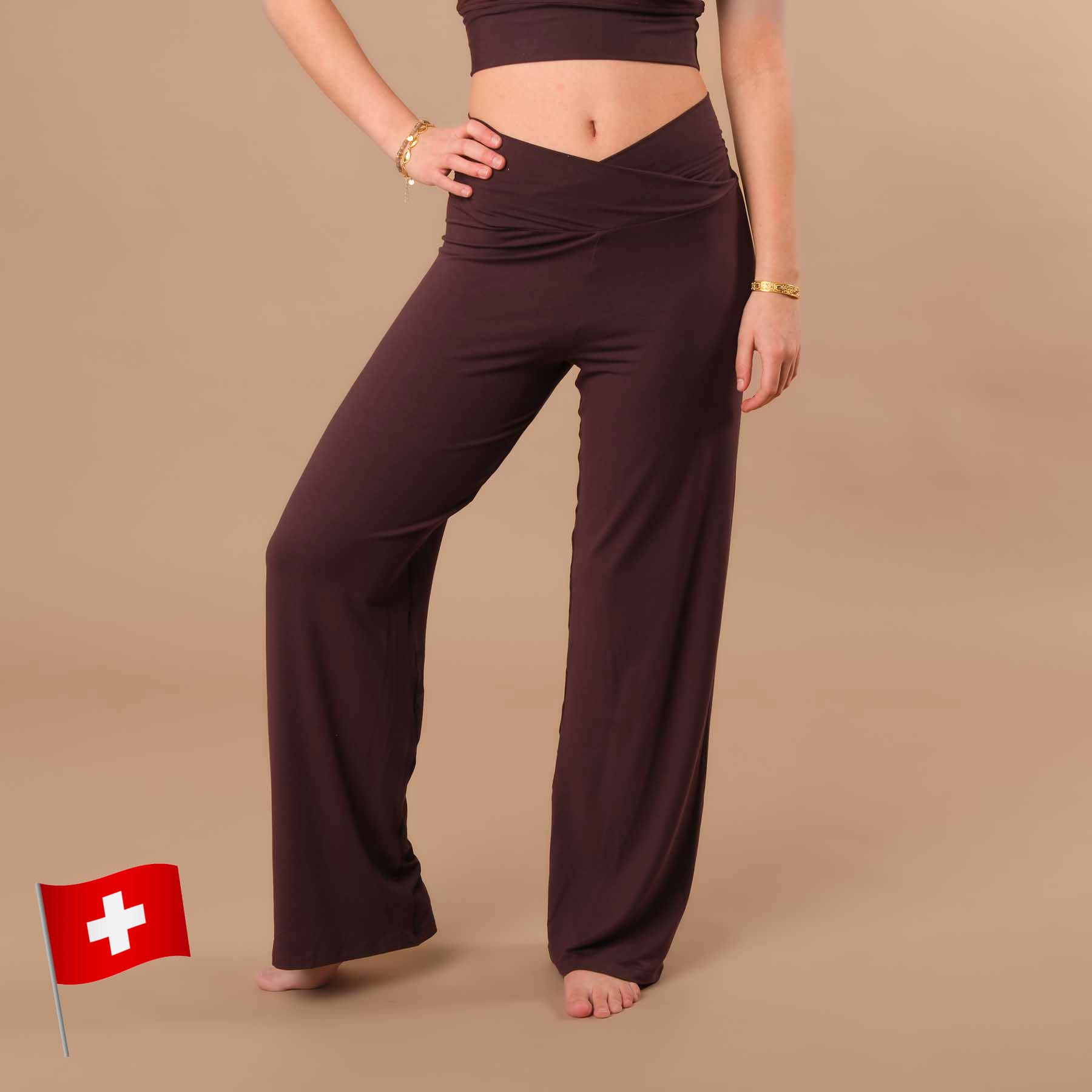 Pantalon de yoga long Yoga Culotte Comfy en Tencel durable, couleur aubergine