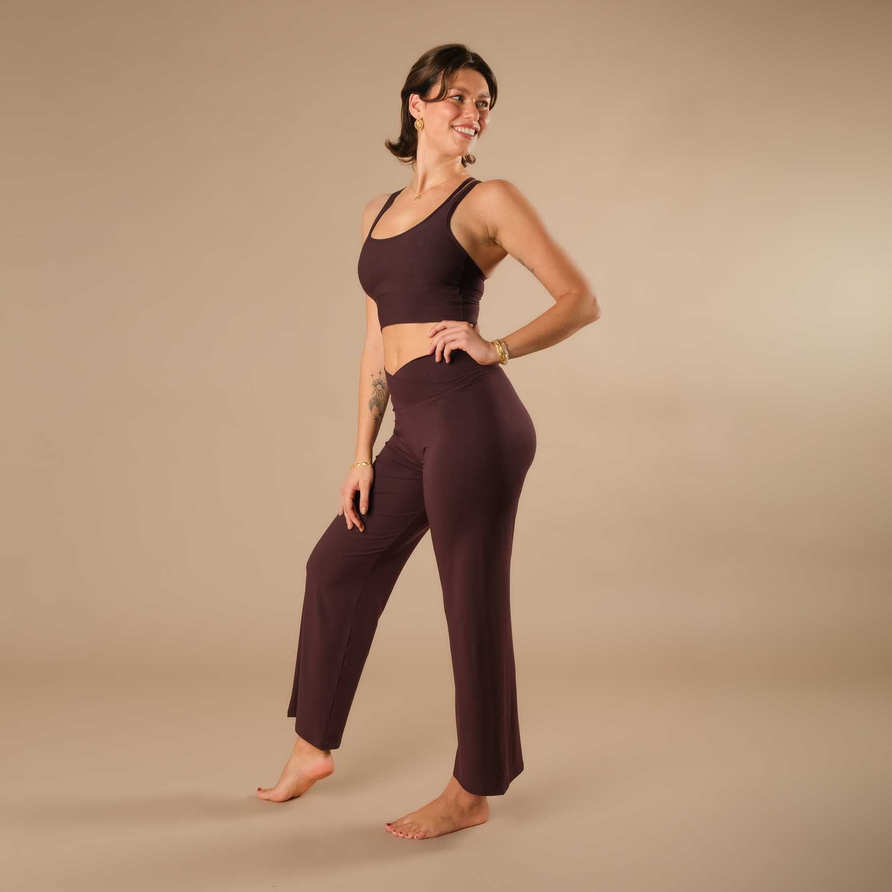 Pantalon de yoga long Yoga Culotte Comfy en Tencel durable, couleur aubergine