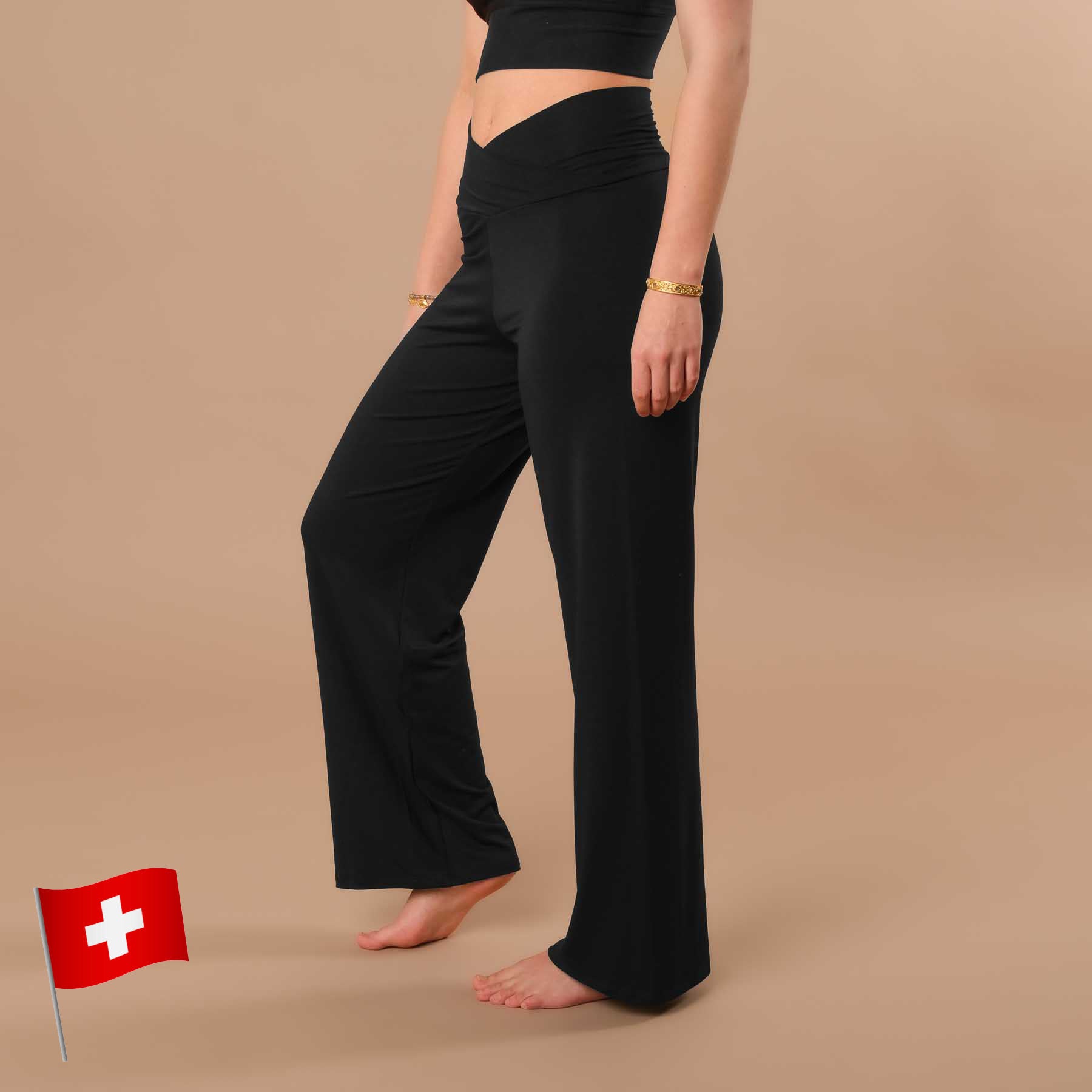 Yoga Culotte Comfy lunghi Pantaloni yoga sostenibili in Tencel nero