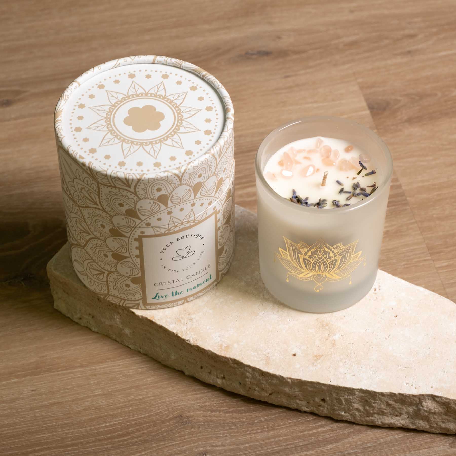 Duftkerze Vanille & Lavendel mit Edelsteinen weiss