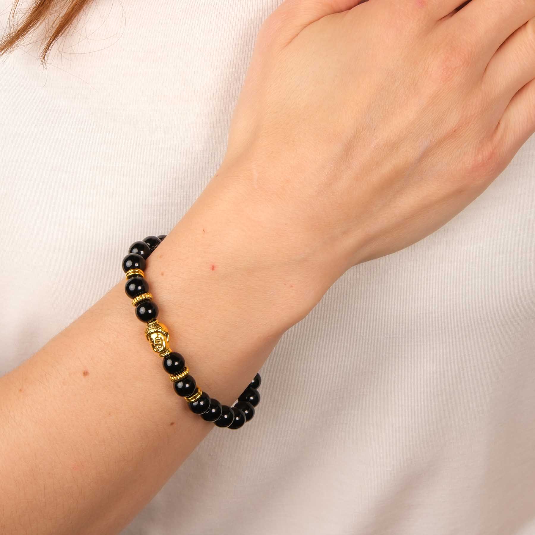 Edelstein Armband Golden Buddha schwarzer Achat
