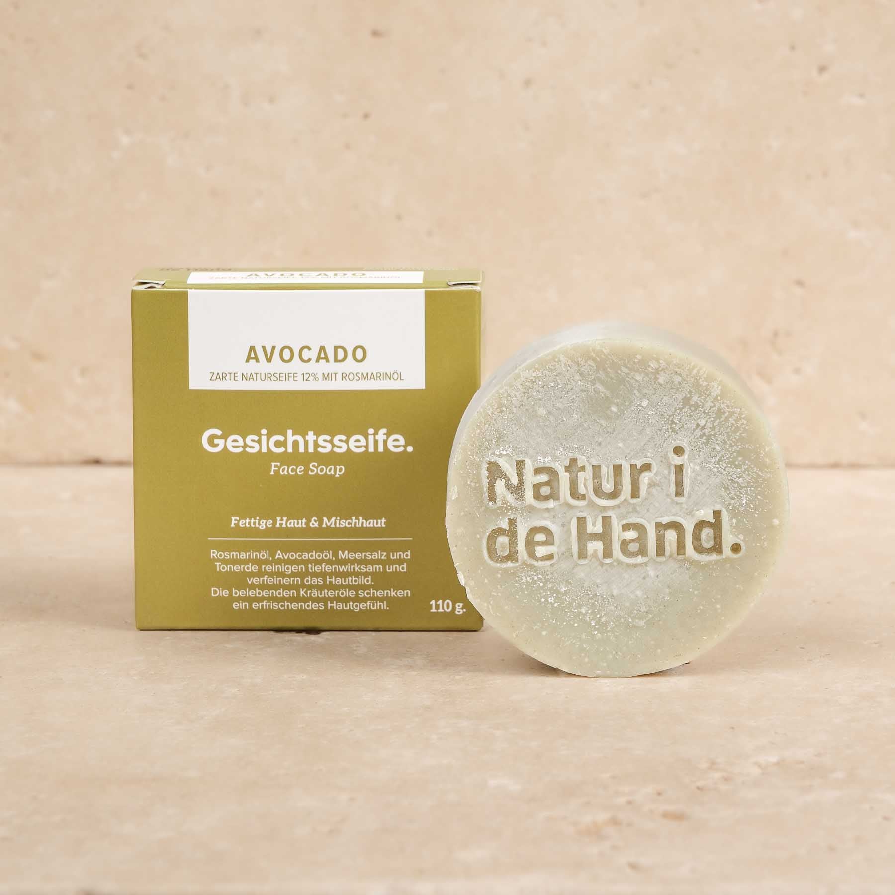 Gesichtsseife - Face Soap - Avocado aus besten Inhaltsstoffen mit Meersalz. Jetzt im Schweizer Yoga Shop kaufen.