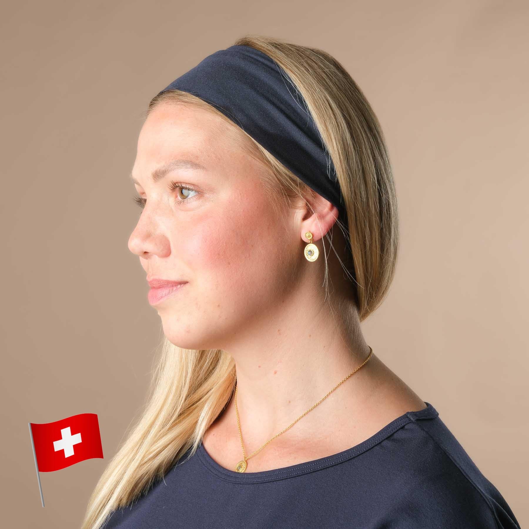 Bandeau de yoga Twist, fabriqué en Suisse, bleu marine