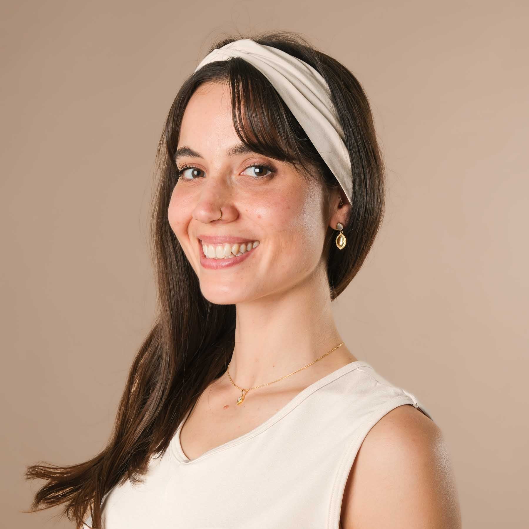 Bandeau de yoga Twist, fabriqué en Suisse, couleur sable