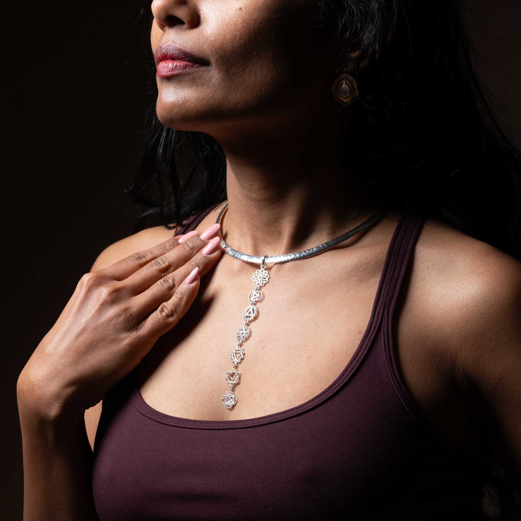 Pendentif 7 chakras sanskrit argent