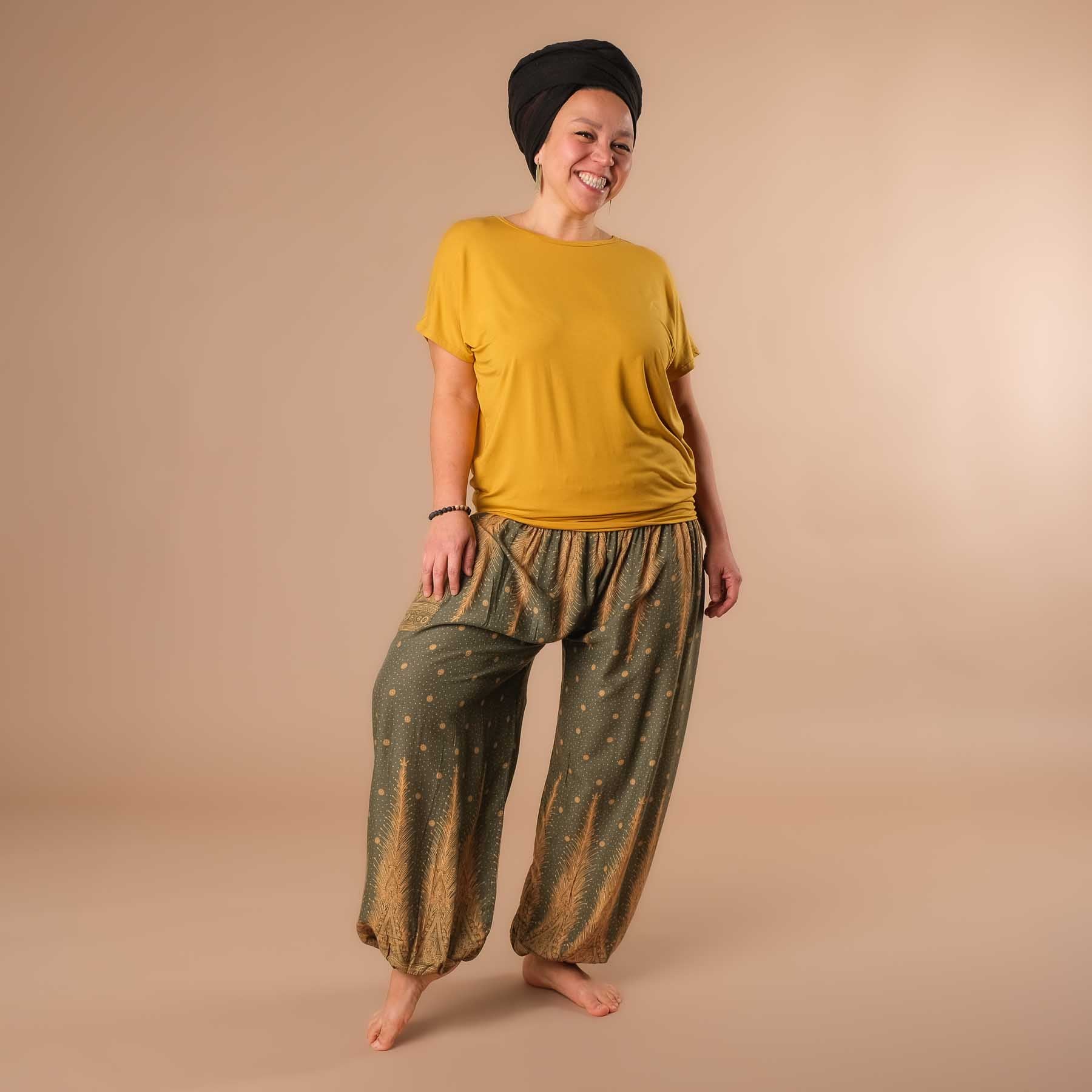 Haremshose, Pluderhose für Yoga und Freizeit Bohemian olive