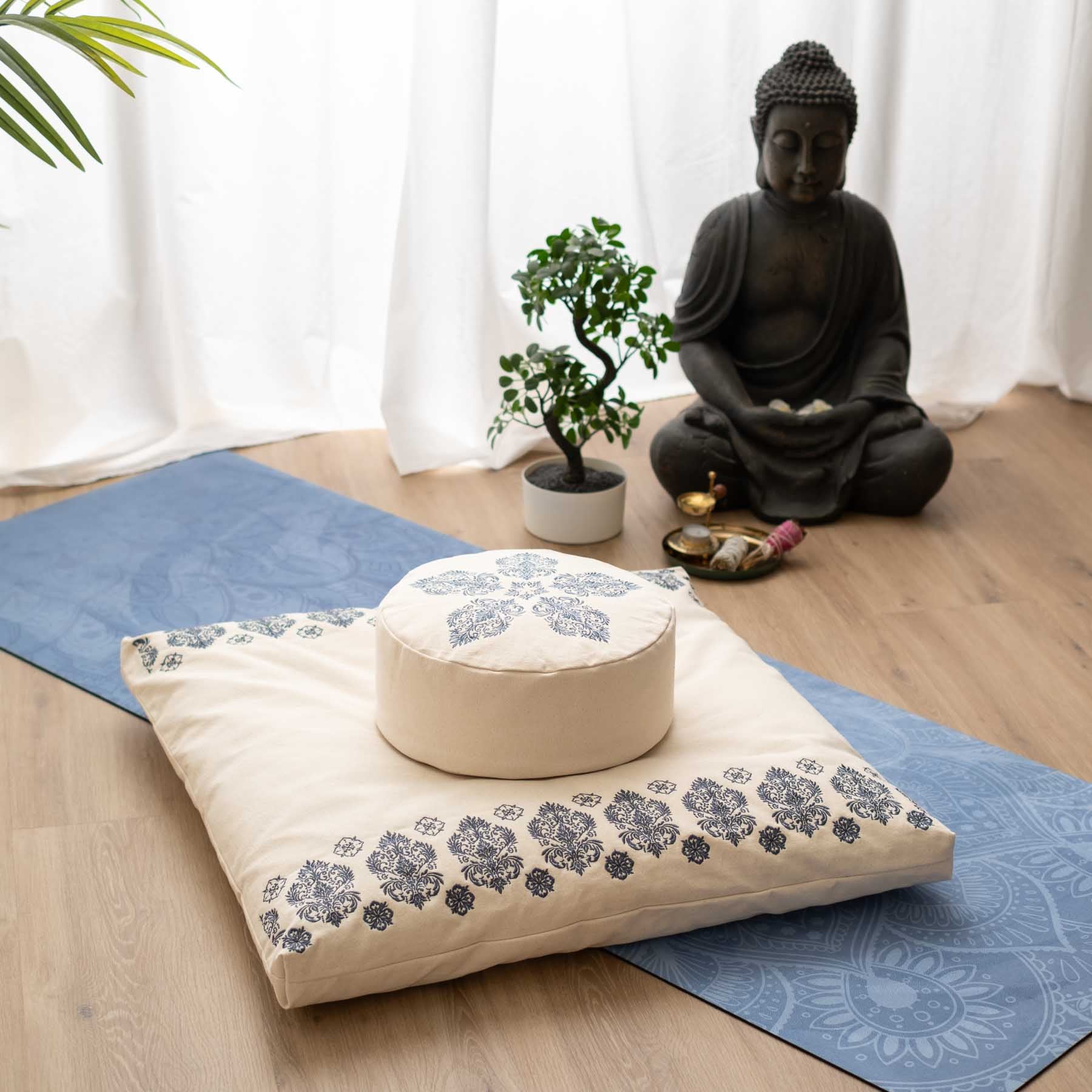 Meditationskissen rund Fleur-de-Lys blau