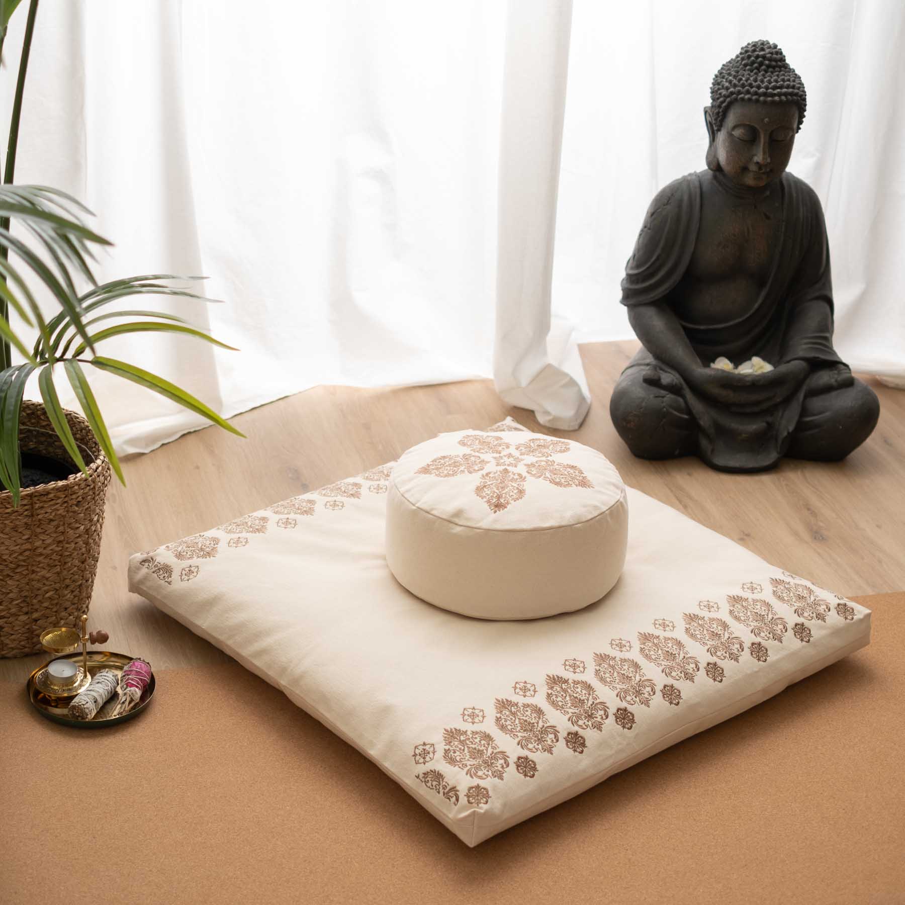 Meditationskissen rund Fleur-de-Lys braun