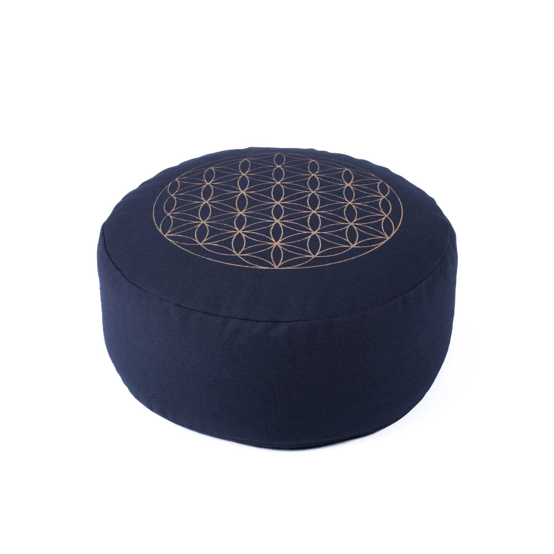 Meditationskissen rund Blume des Lebens gold Print navy