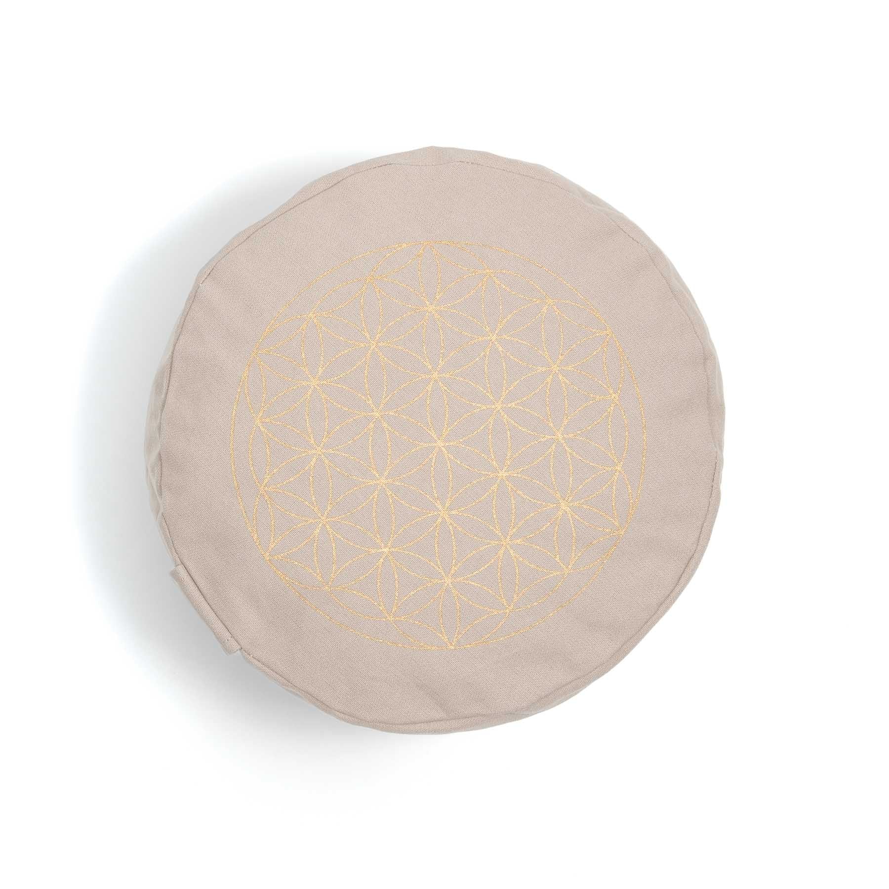 Meditationskissen rund Blume des Lebens gold Print sand