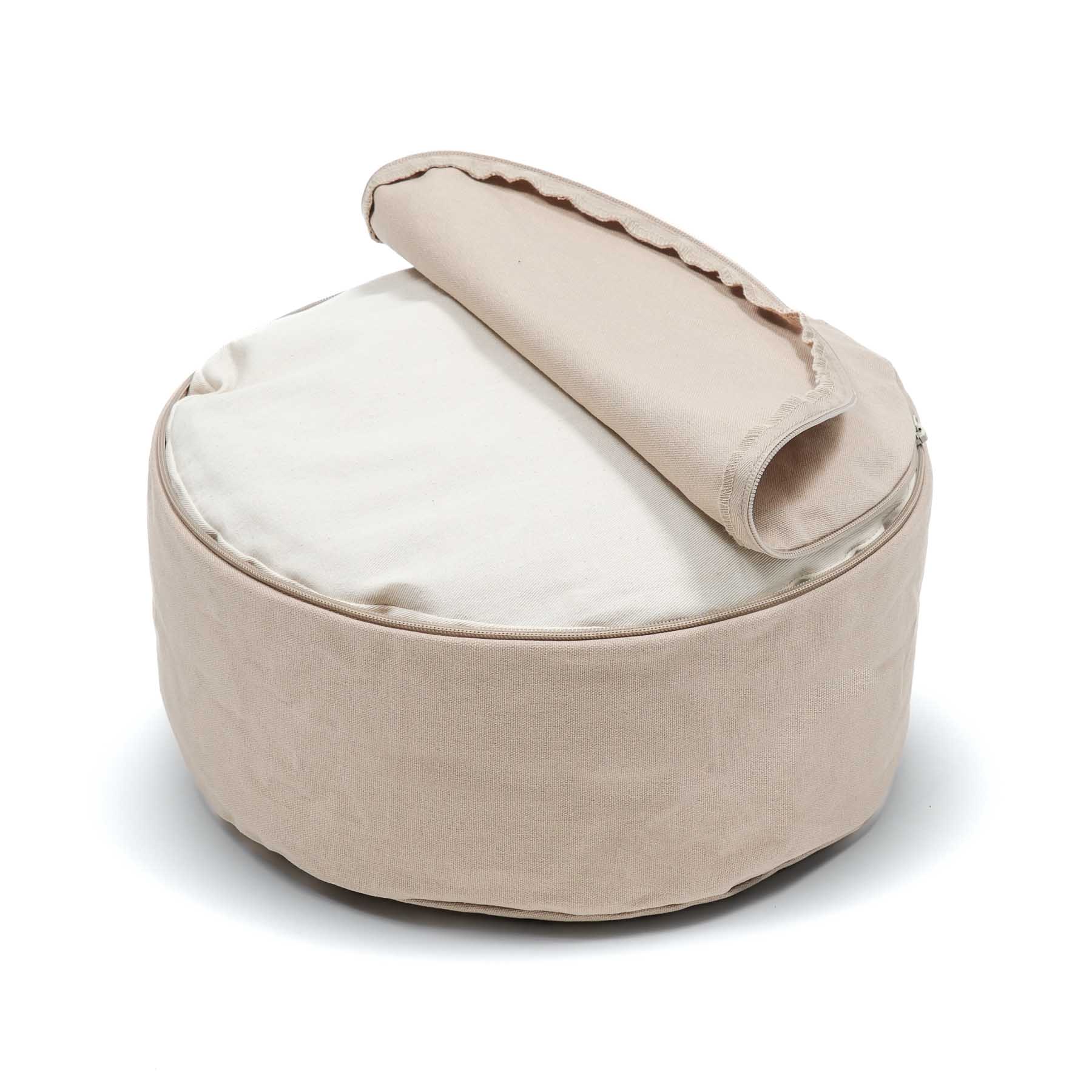 Meditationskissen rund Blume des Lebens gold Print sand