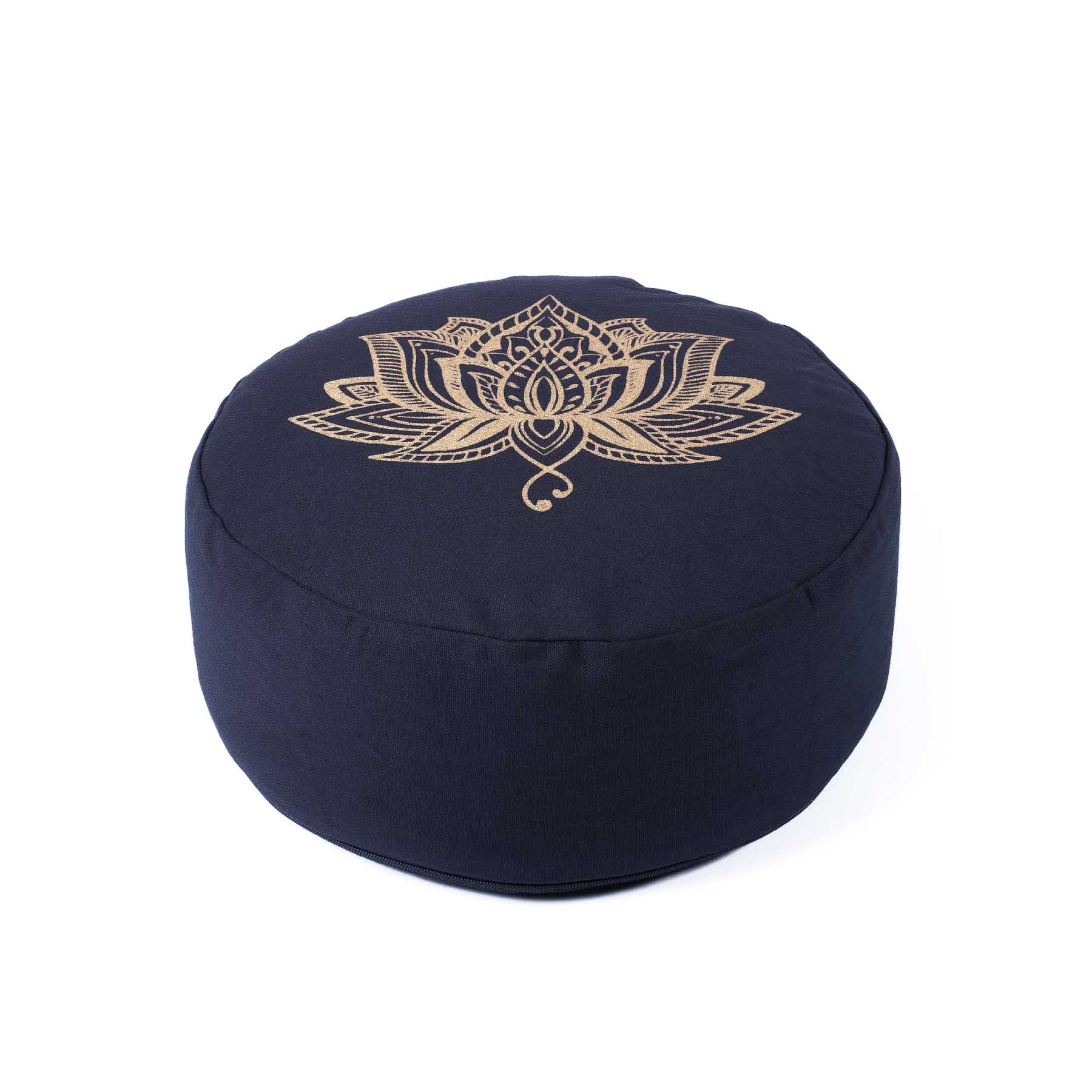 Meditationskissen rund Lotus gold Print navy blau