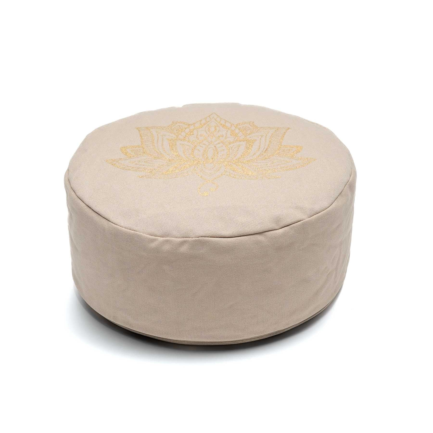 Meditationskissen rund Lotus gold Print sand