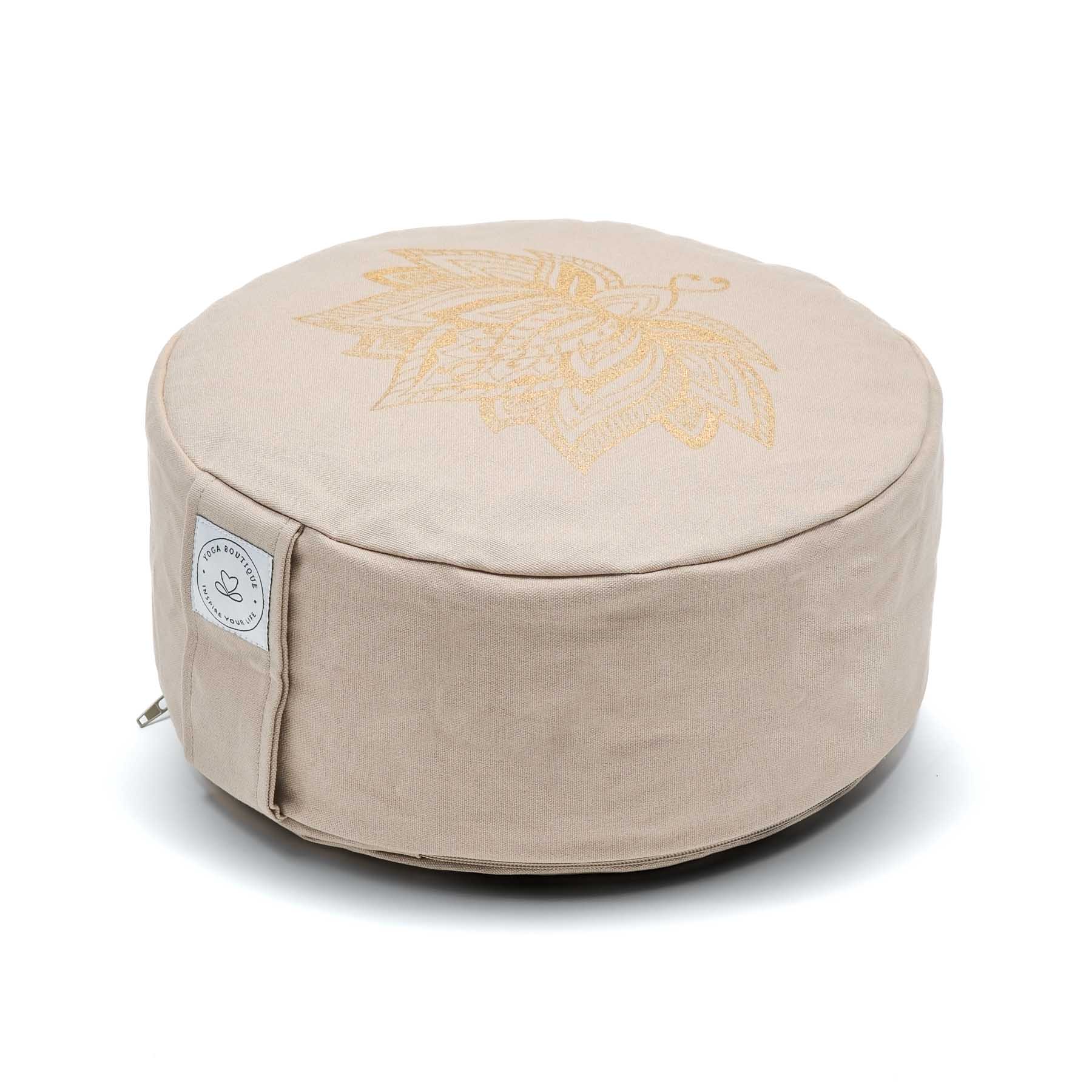Meditationskissen rund Lotus gold Print sand