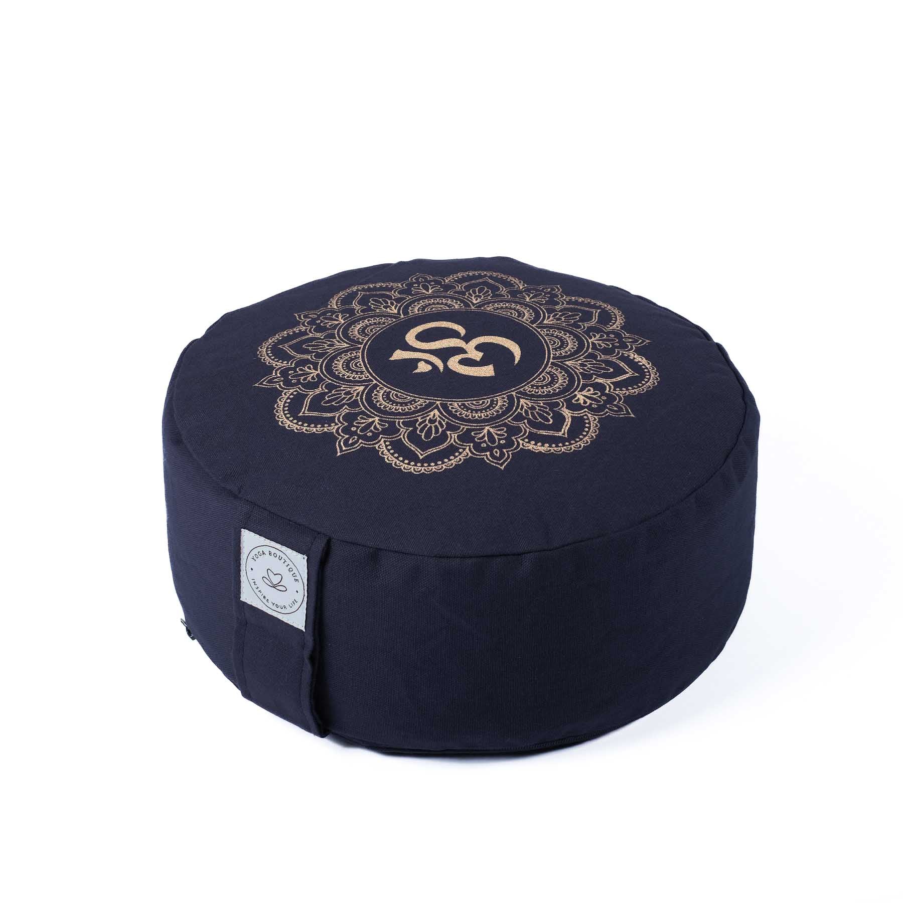 Meditationskissen rund Mandala OM gold Print navy-blau