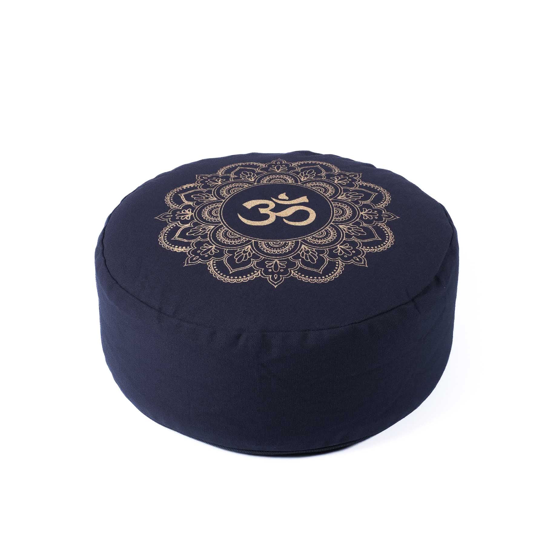 Meditationskissen rund Mandala OM gold Print navy-blau