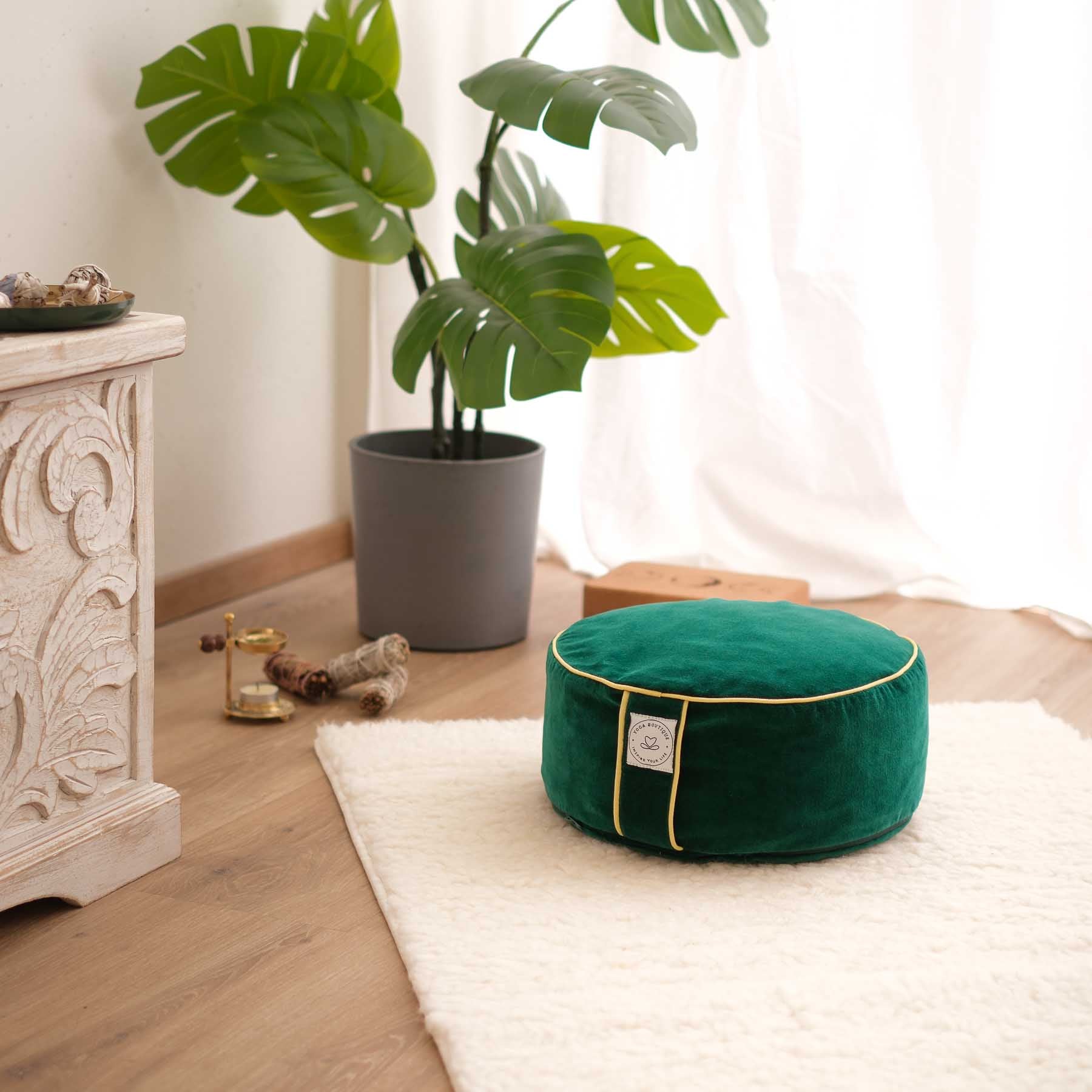 Meditationskissen Samt rund uni irish-green