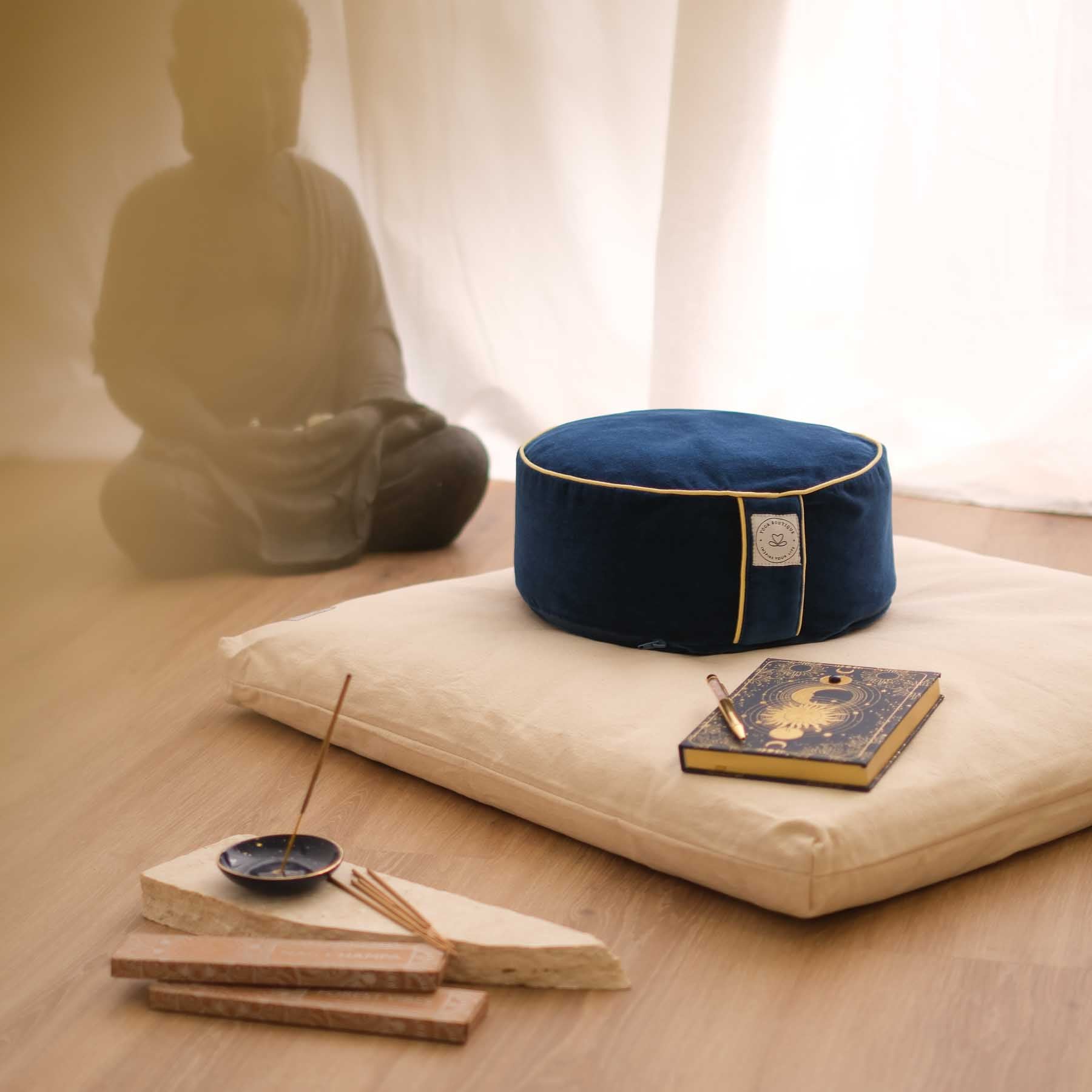 Meditationskissen Samt rund uni blau