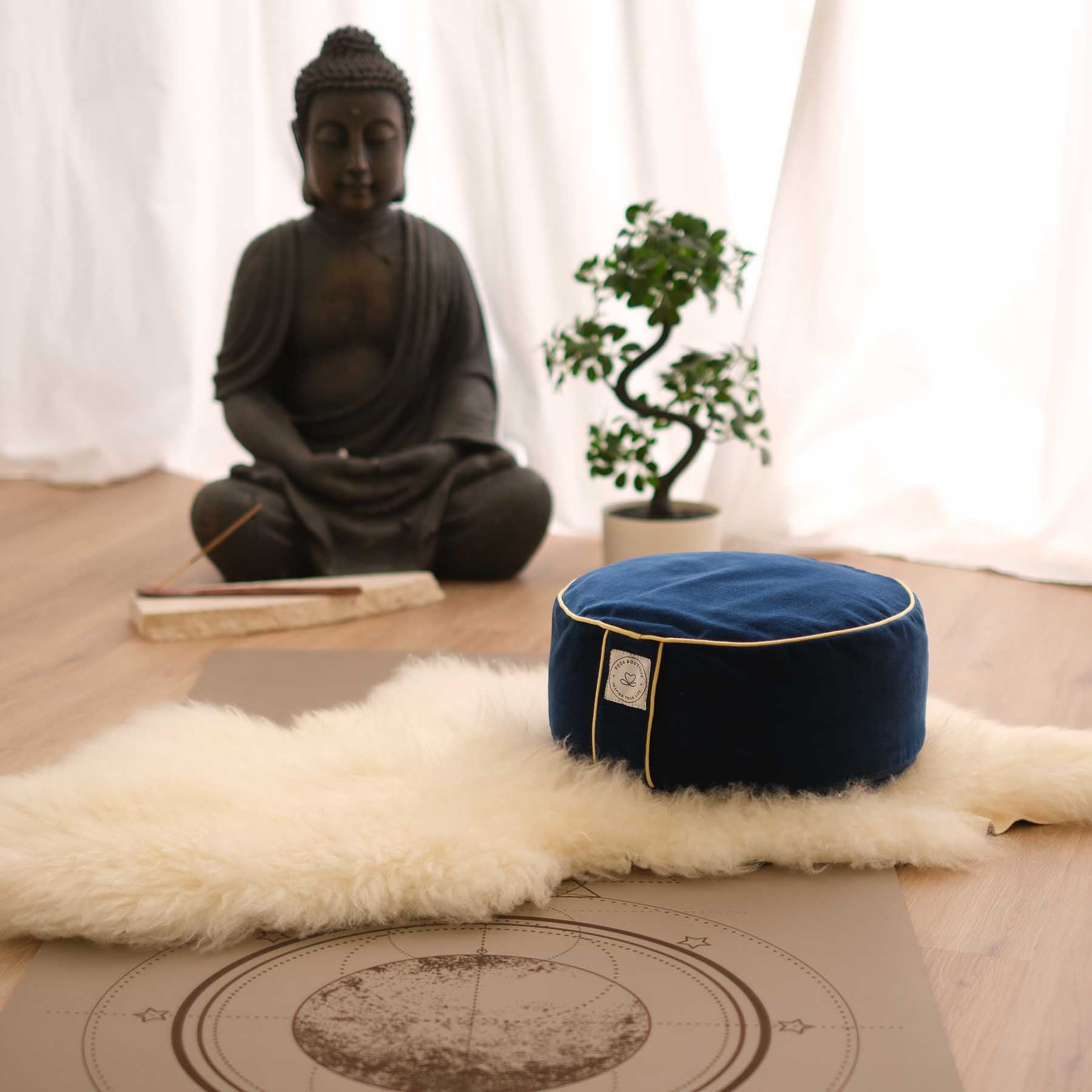 Meditationskissen Samt rund uni blau