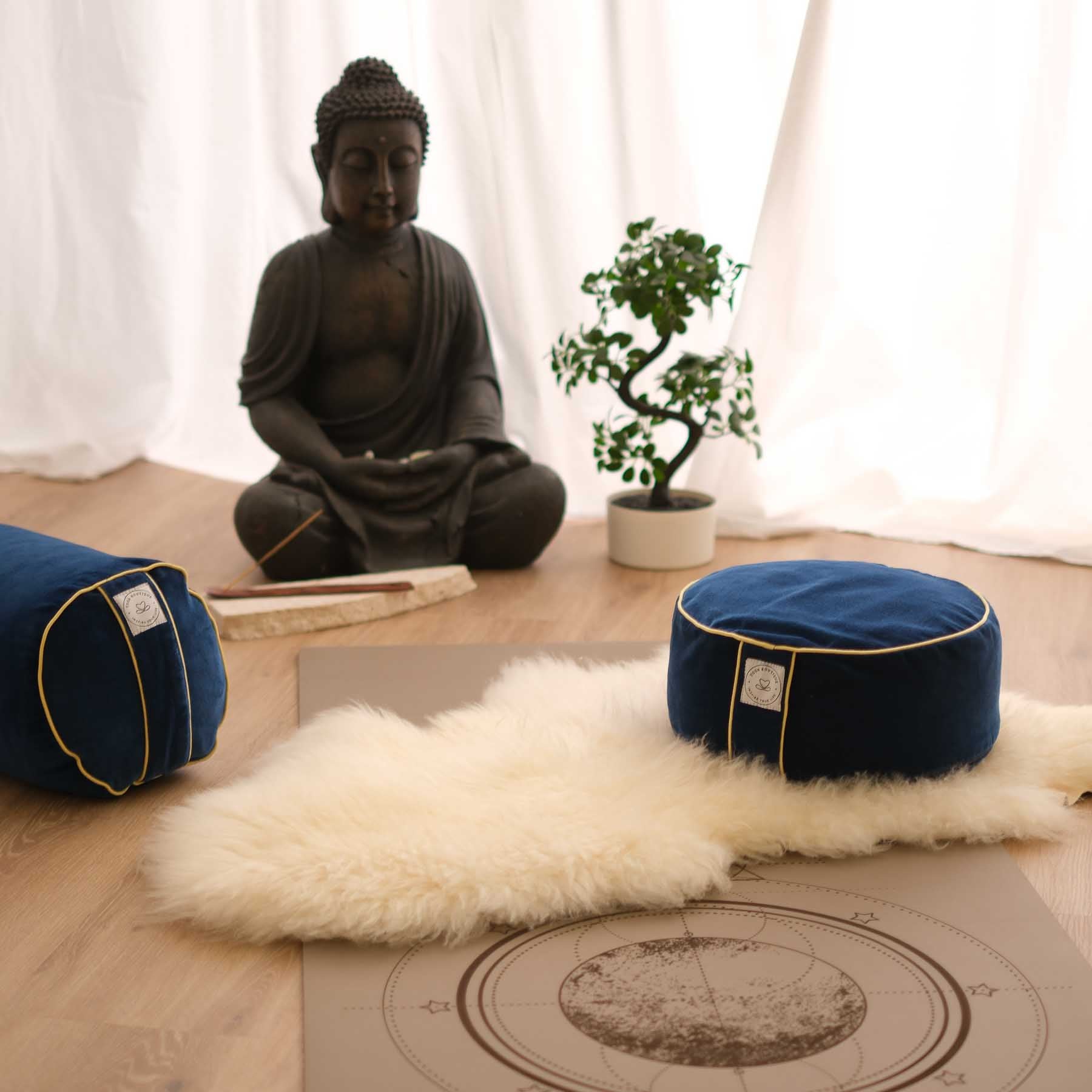 Meditationskissen Samt rund uni blau