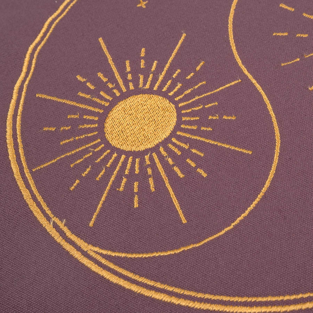 Coussin de méditation rond Yin Yang, brodé d'or, couleur lavande