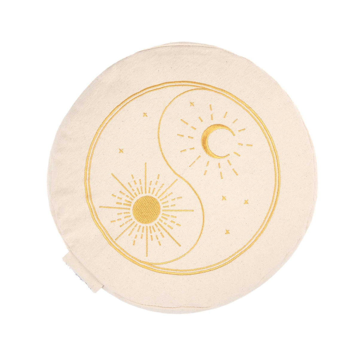 Coussin de méditation rond Yin Yang, brodé d'or, blanc naturel