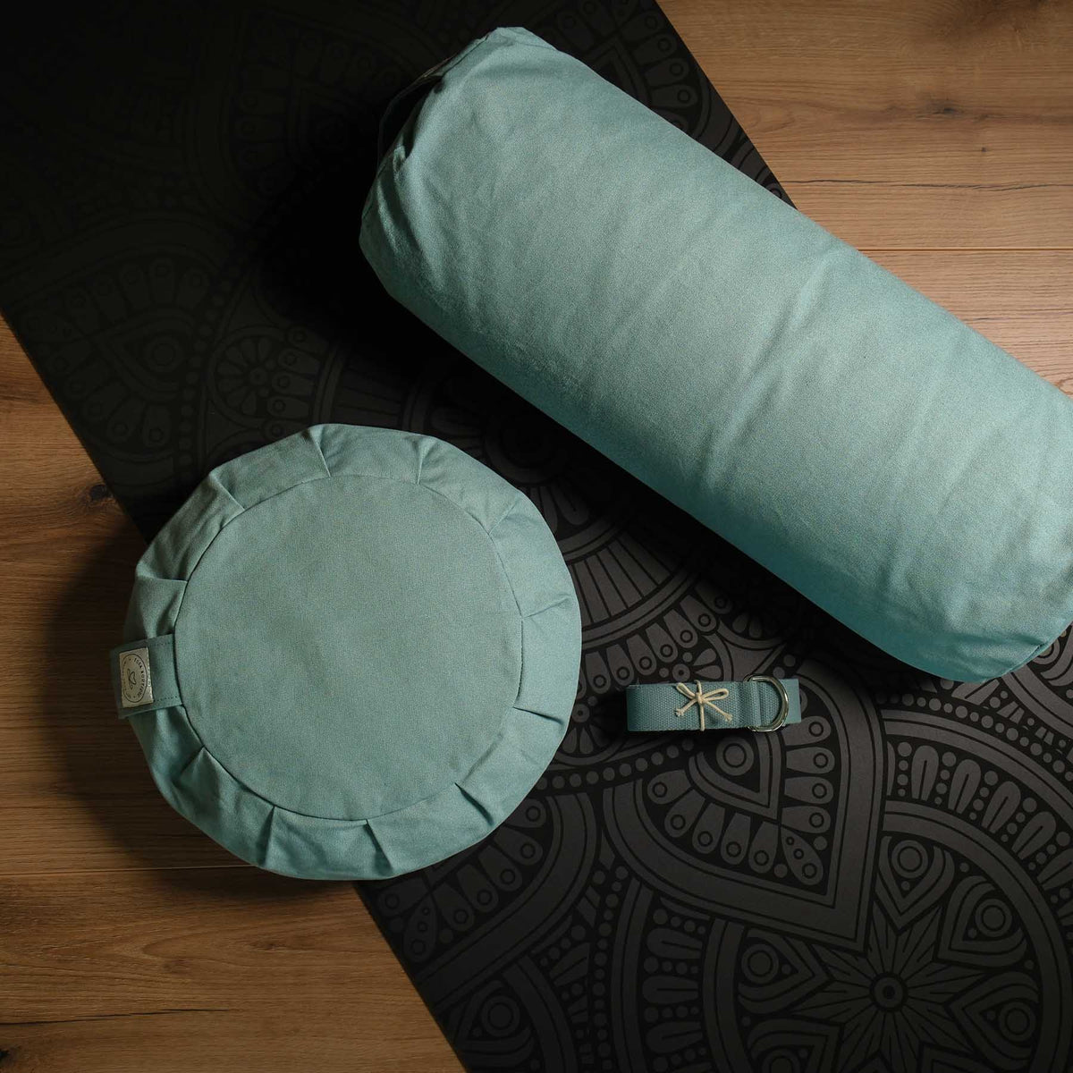 Cuscino da meditazione Zafu uni sand in cotone organico verde-acqua