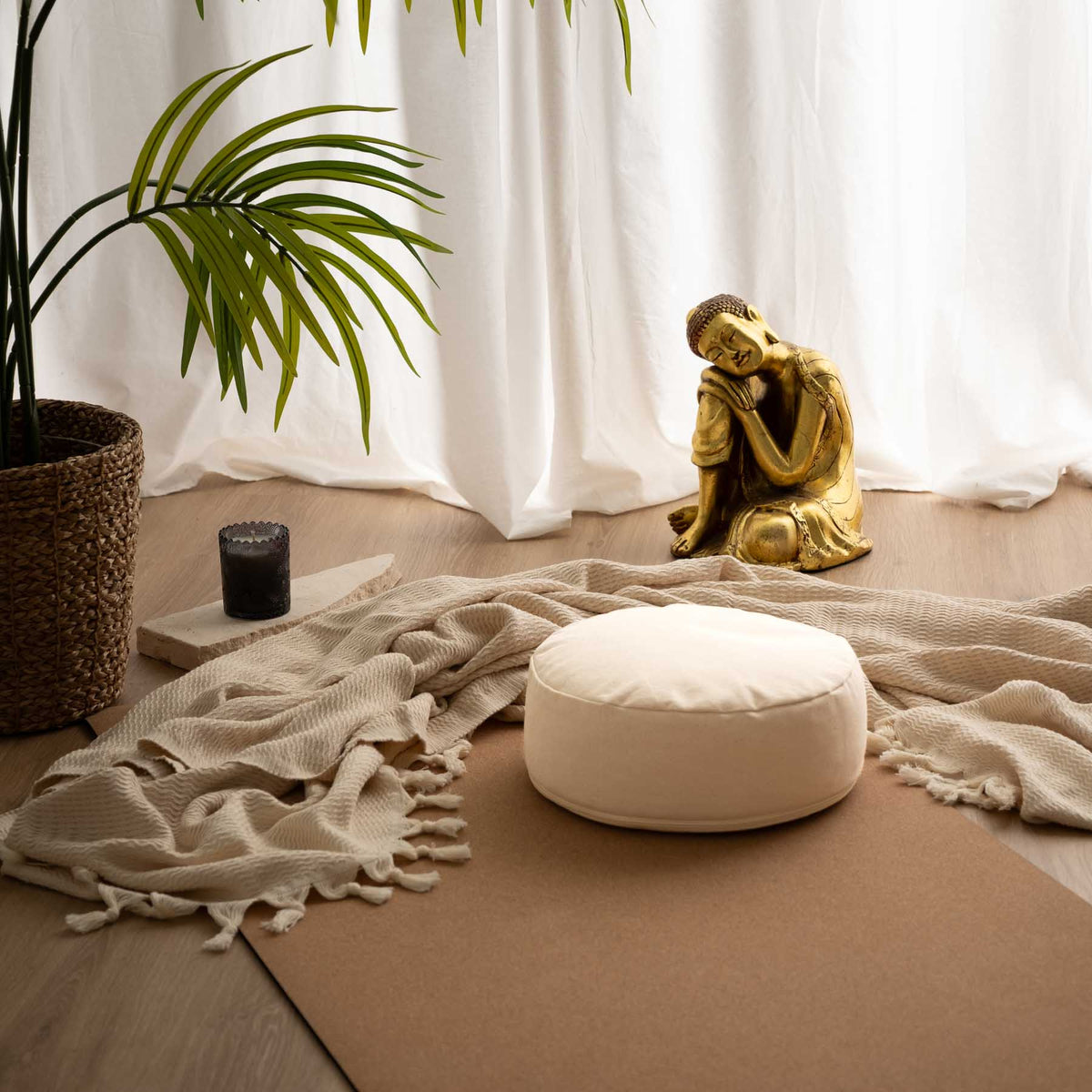 Meditationskissen rund uni SMALL zum Reisen naturweiss