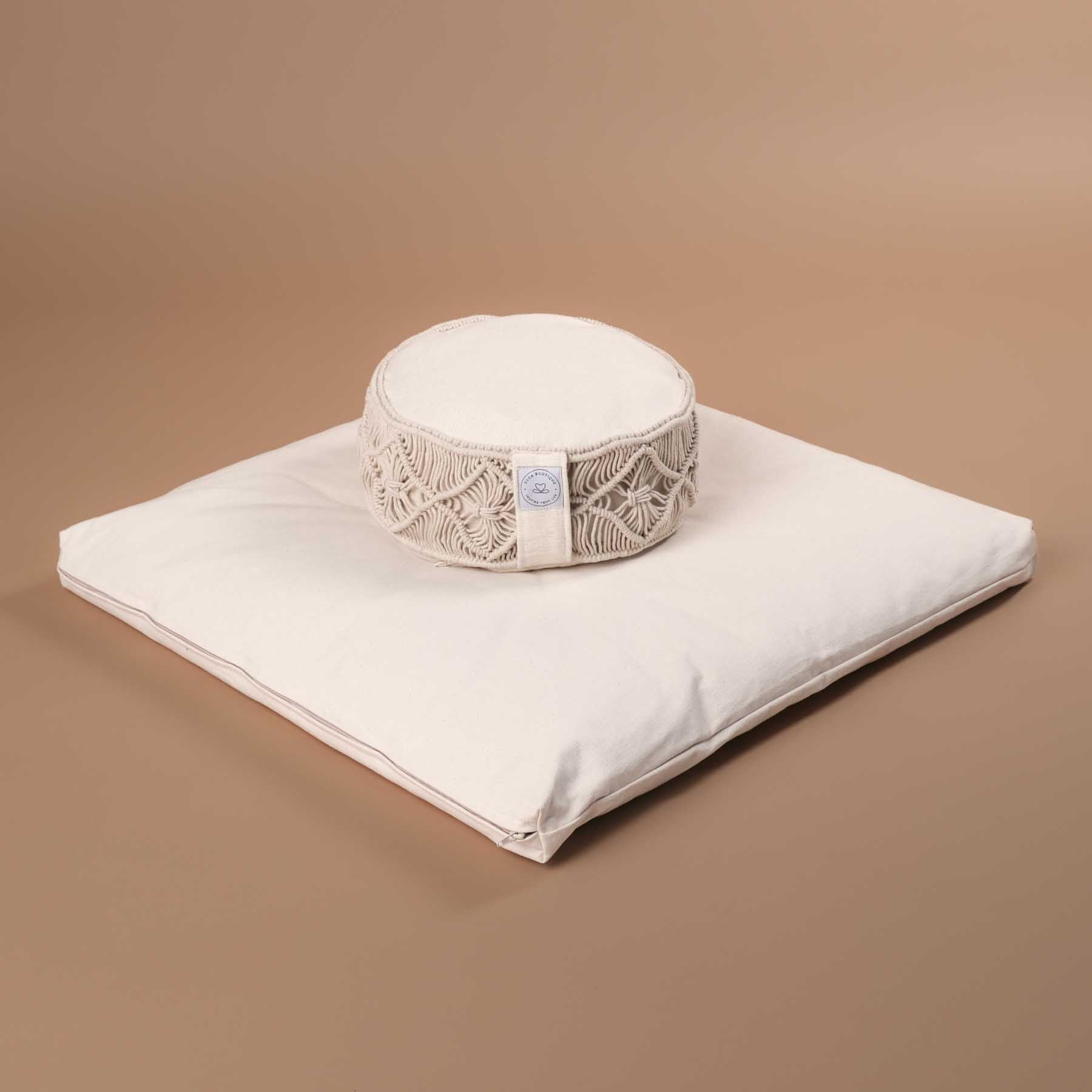 Meditationsmatte Zabuton Meditationsunterlage Baumwolle naturweiss