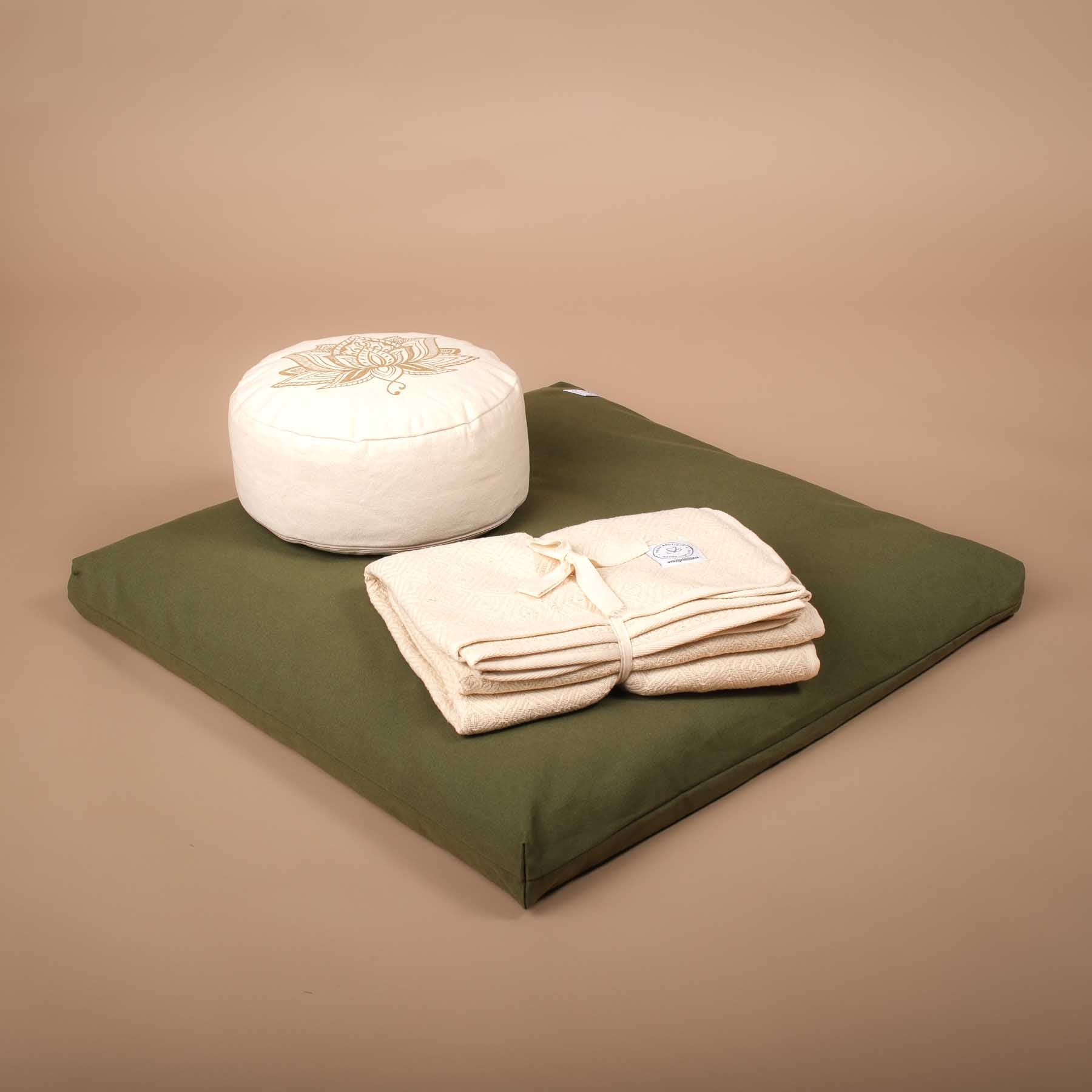 Meditationsmatte Zabuton Meditationsunterlage Baumwolle olive grün