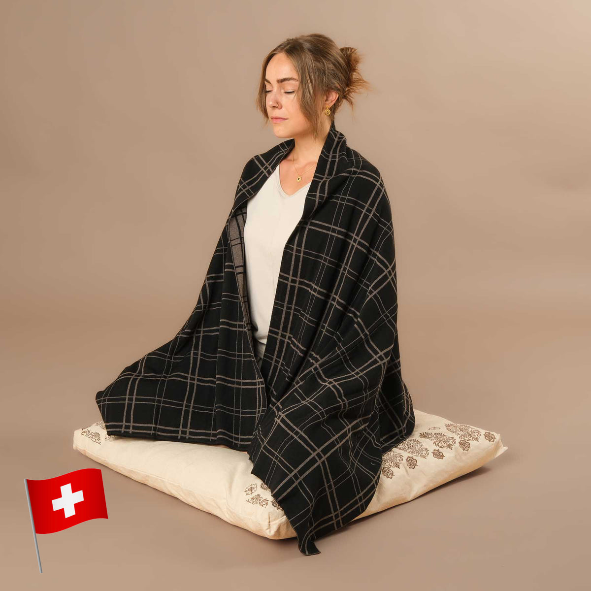 Schal Merinowolle Karo Swiss made