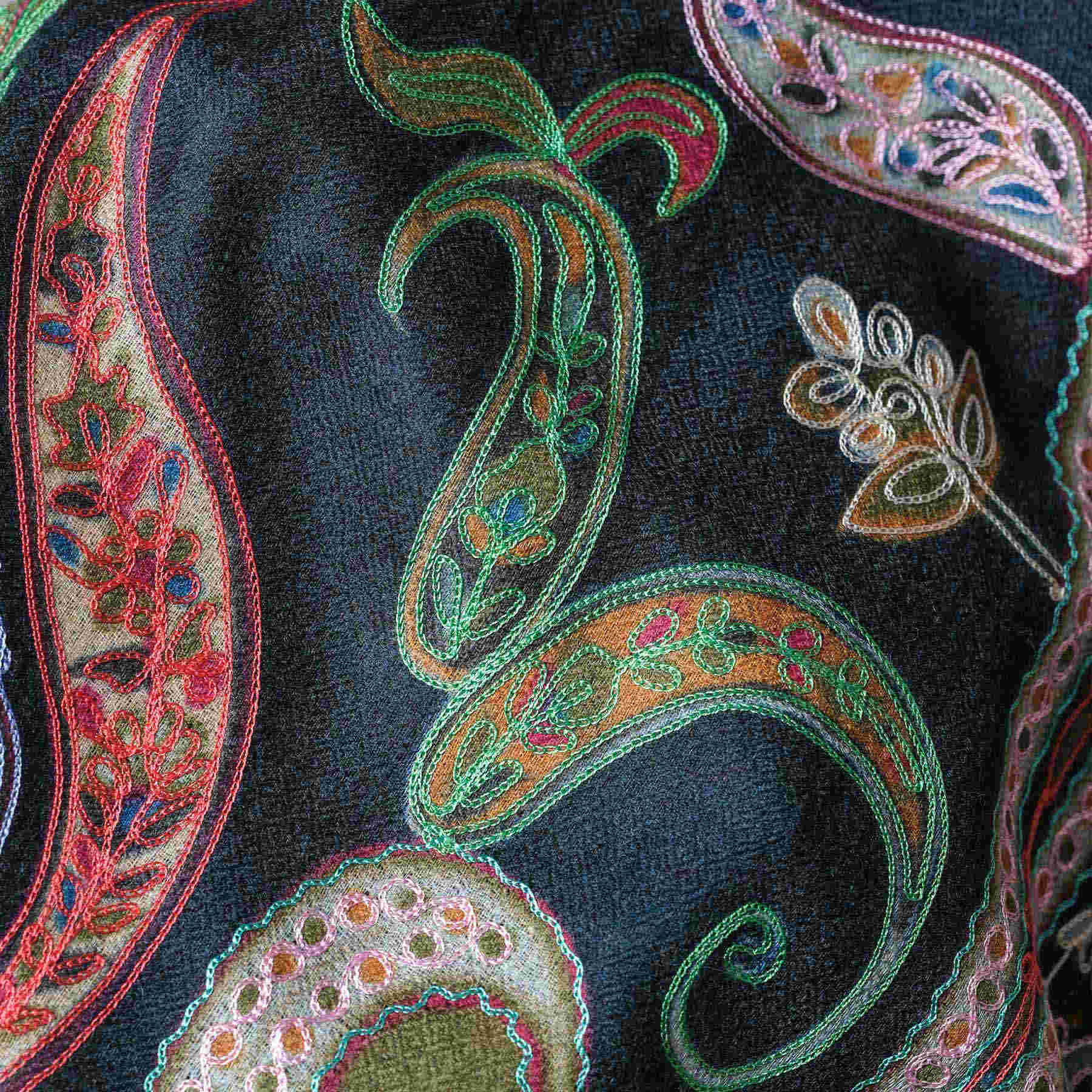 Kalamkari Schal Feinwolle Seide Universe