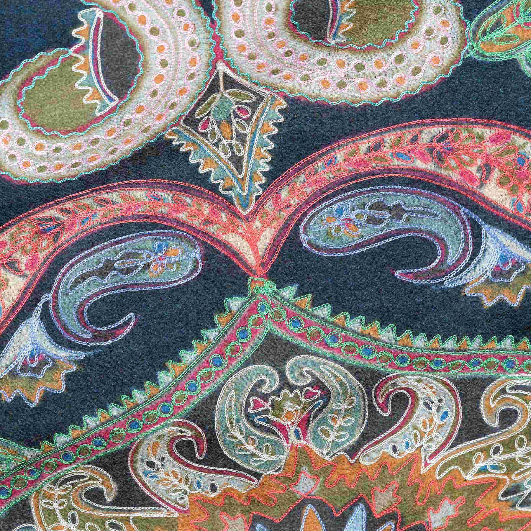 Kalamkari Schal Feinwolle Seide Universe